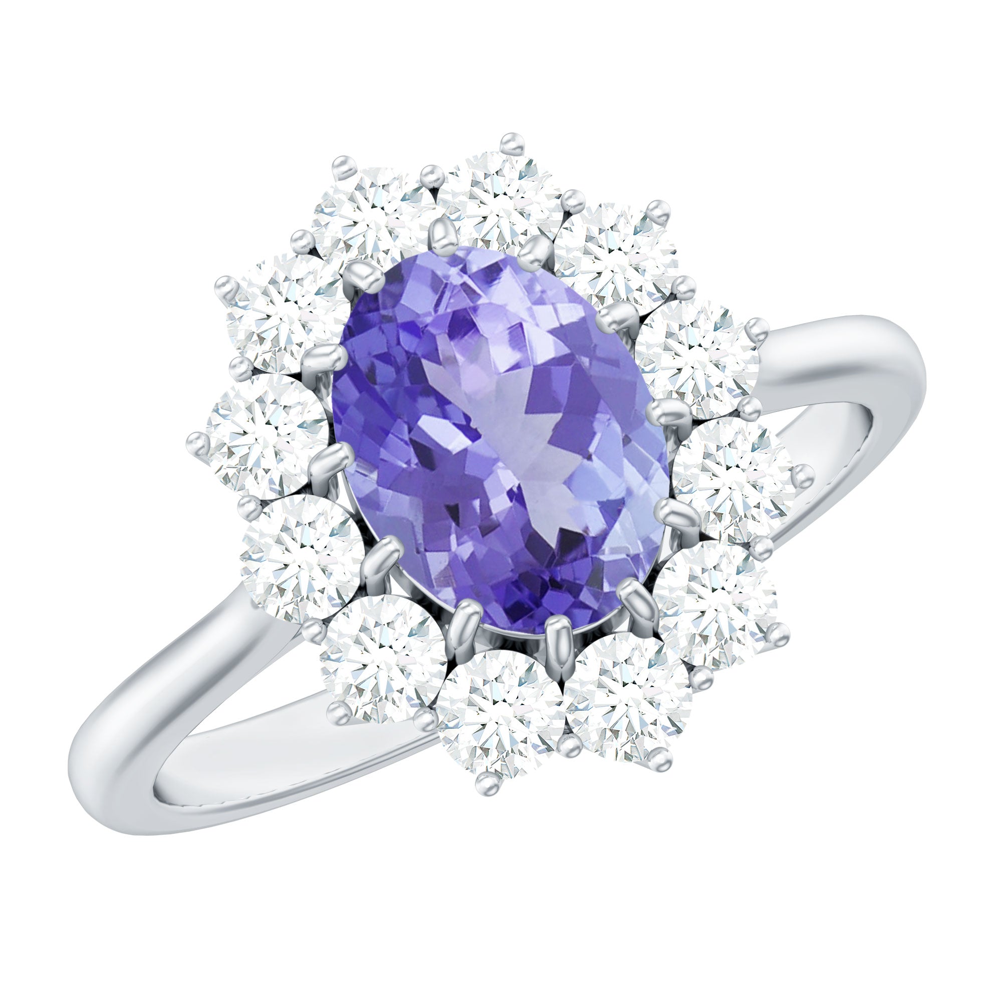 Certified Real 1.3 Carat Tanzanite Oval Engagement Ring with Halo