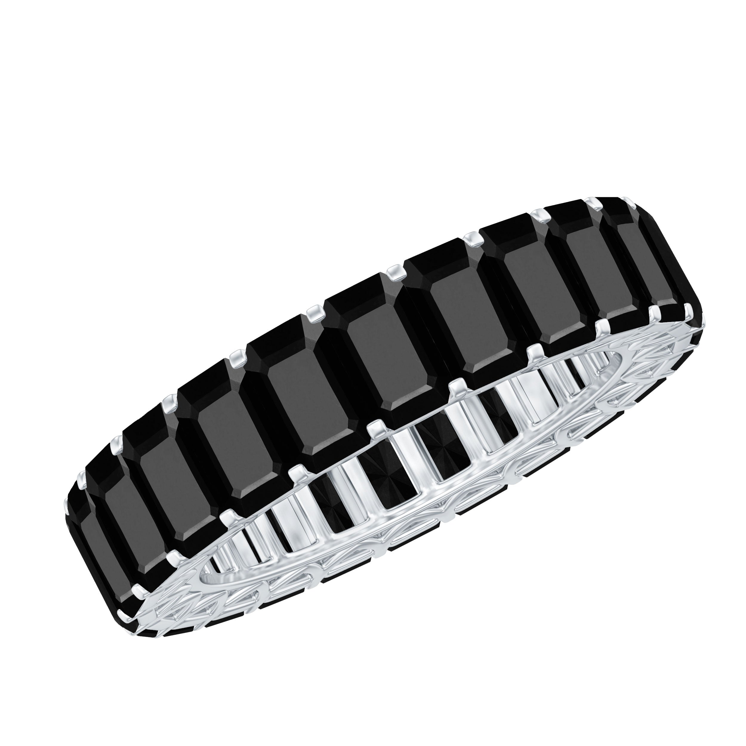 Black Onyx Emerald Cut Eternity Band in Shared Prong Setting