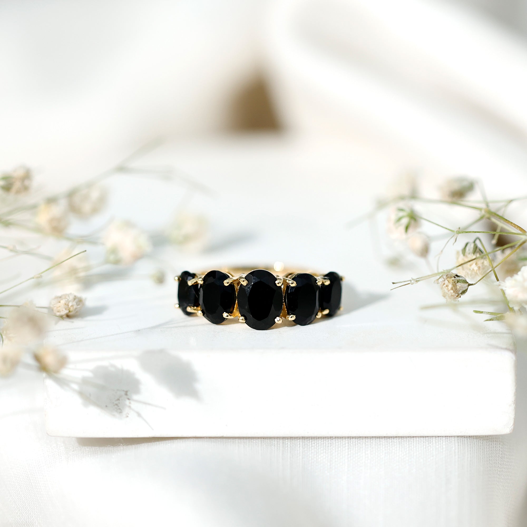 Rosec Jewels-Oval Shaped Black Onyx 5 Stone Anniversary Ring