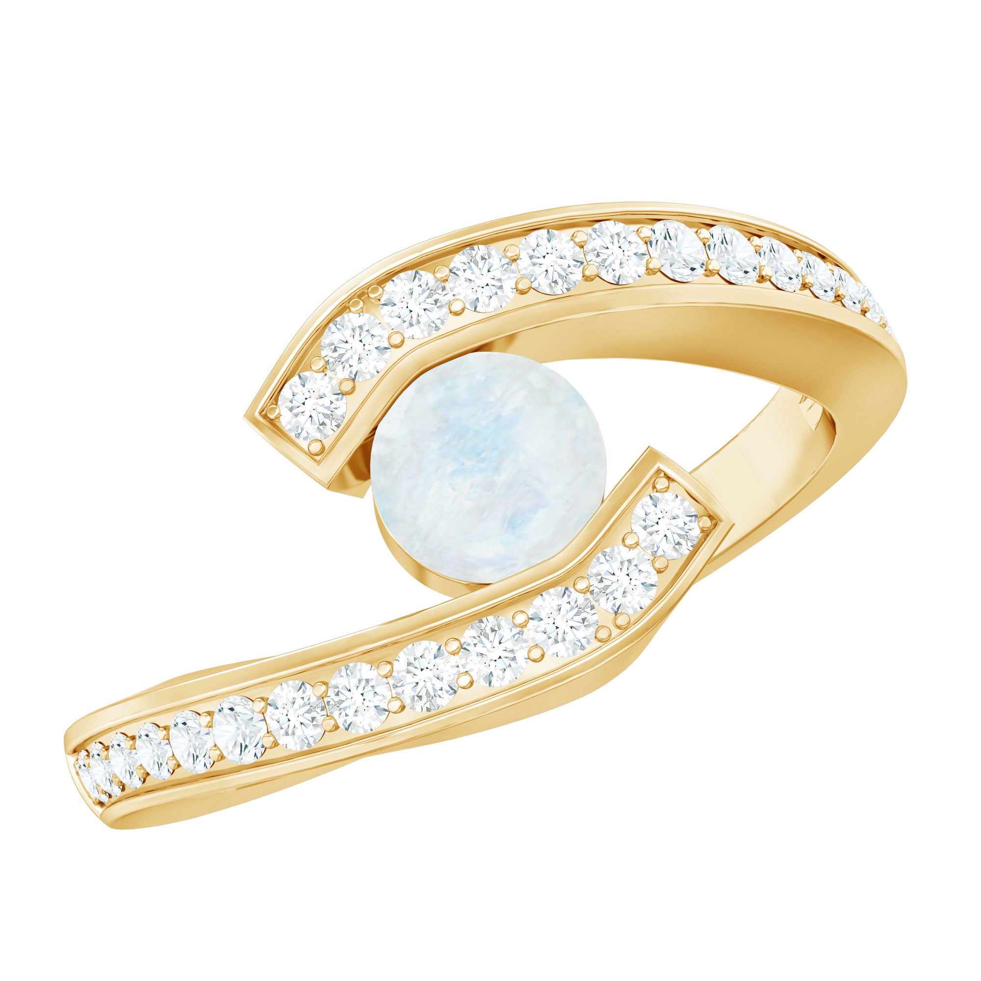 Real Moonstone Bypass Engagement Ring with Diamond AAA - Rosec Jewels