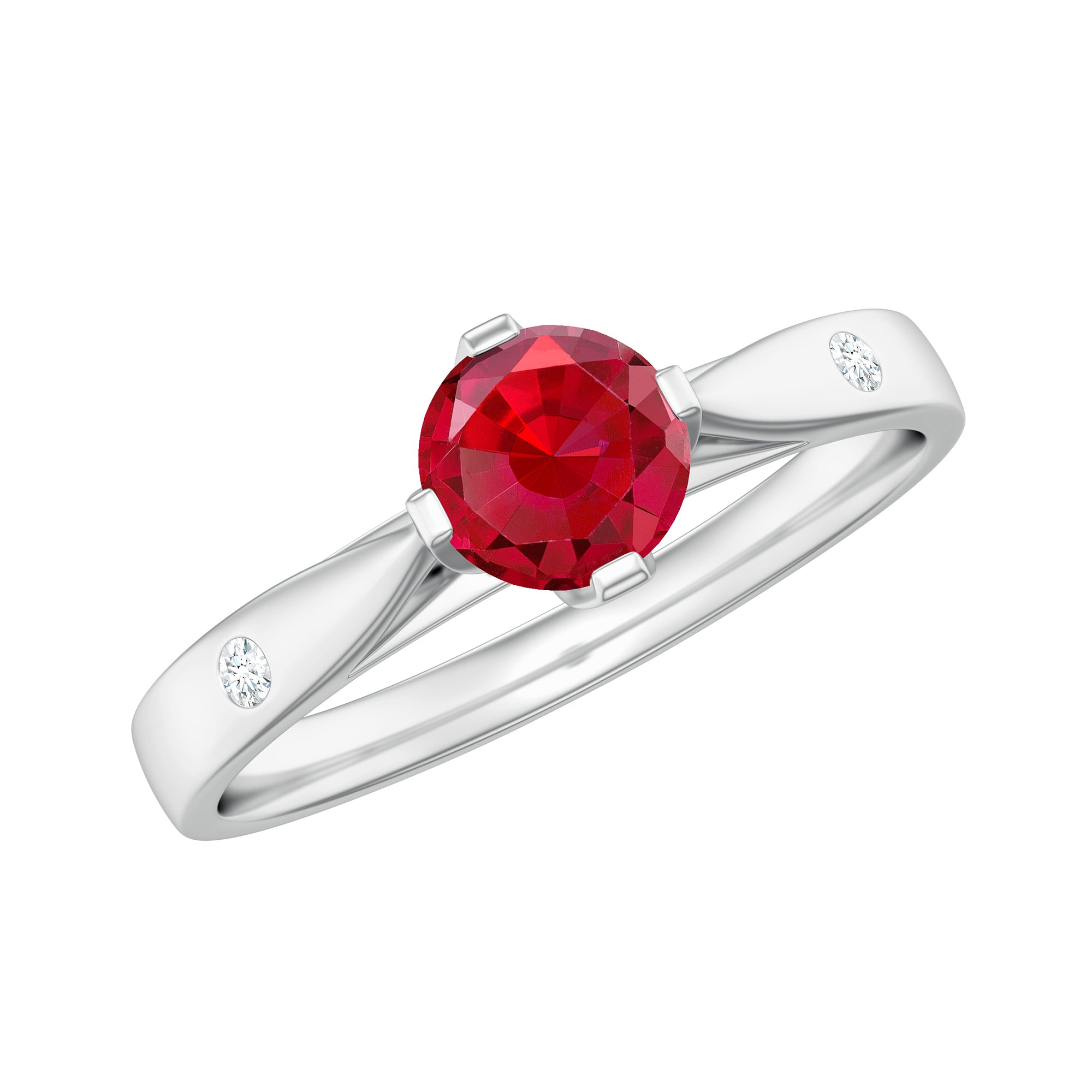 Round Lab Grown Ruby Solitaire Ring with Diamond AAAA - Rosec Jewels