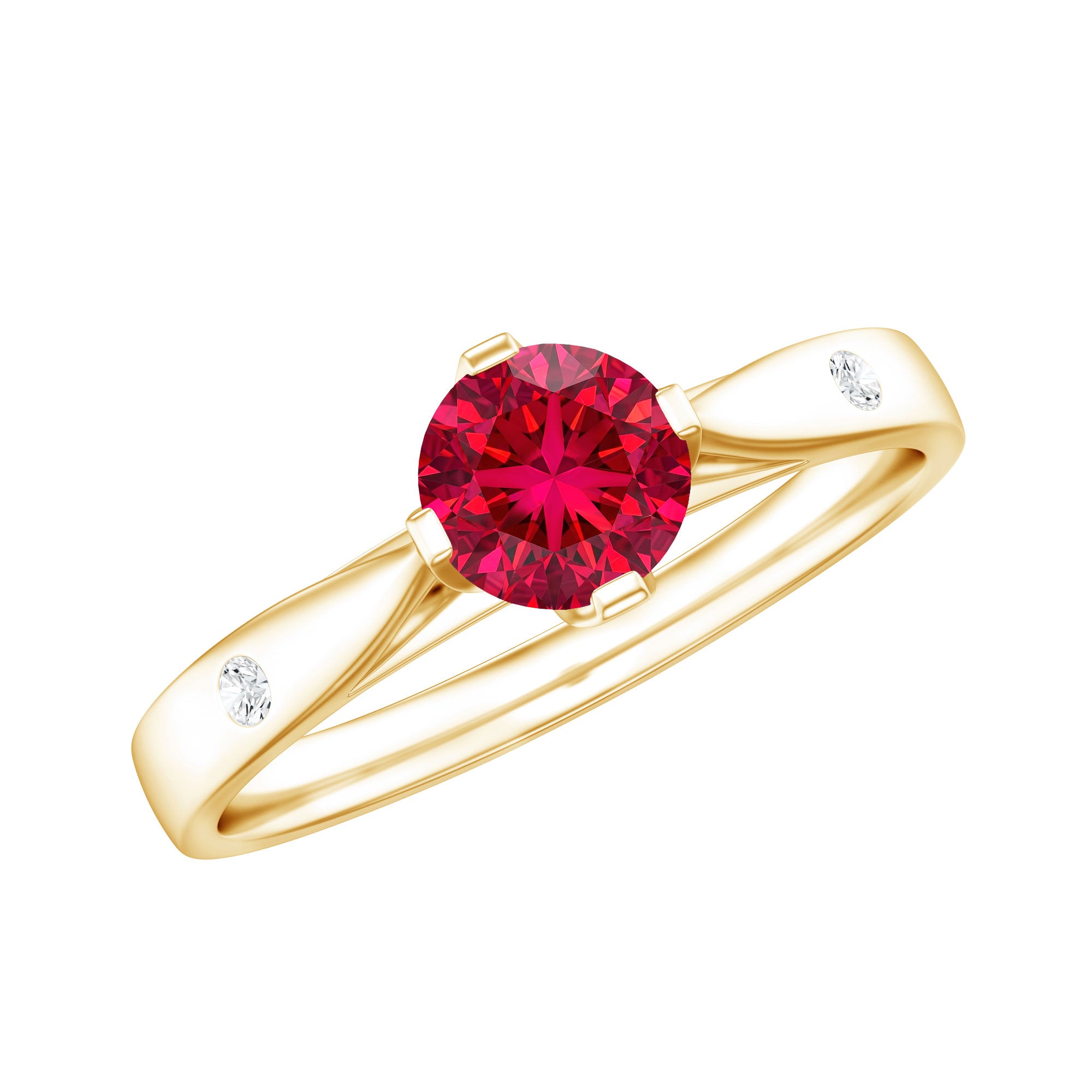 Round Lab Grown Ruby Solitaire Ring with Diamond AAAA - Rosec Jewels