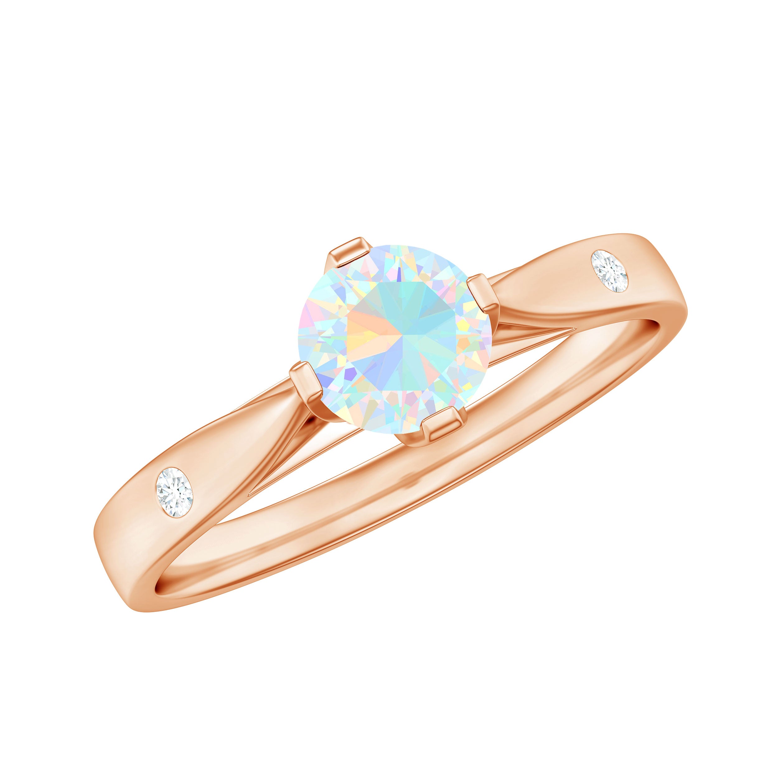 Natural Solitaire Ethiopian Opal Promise Ring with Diamond AAA - Rosec Jewels
