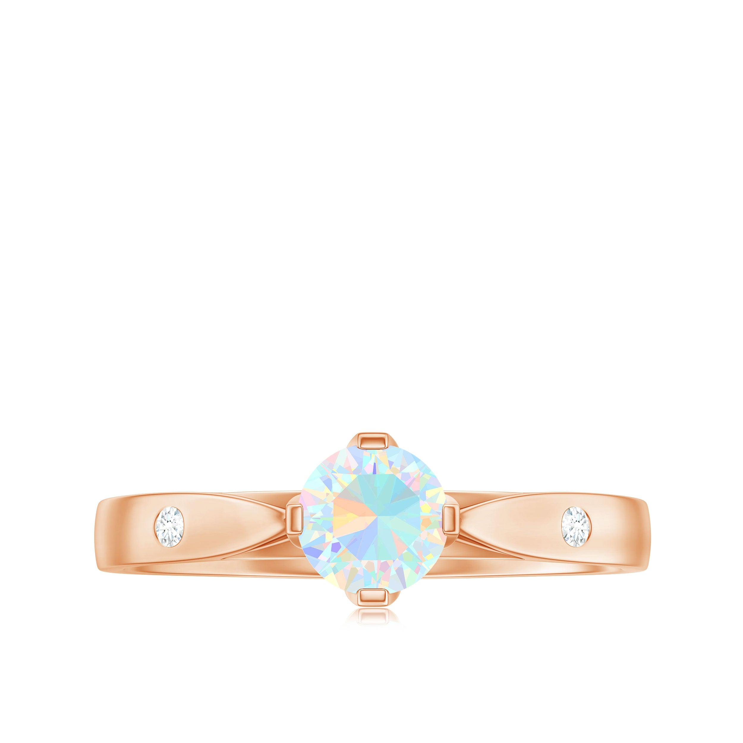 Natural Solitaire Ethiopian Opal Promise Ring with Diamond AAA - Rosec Jewels