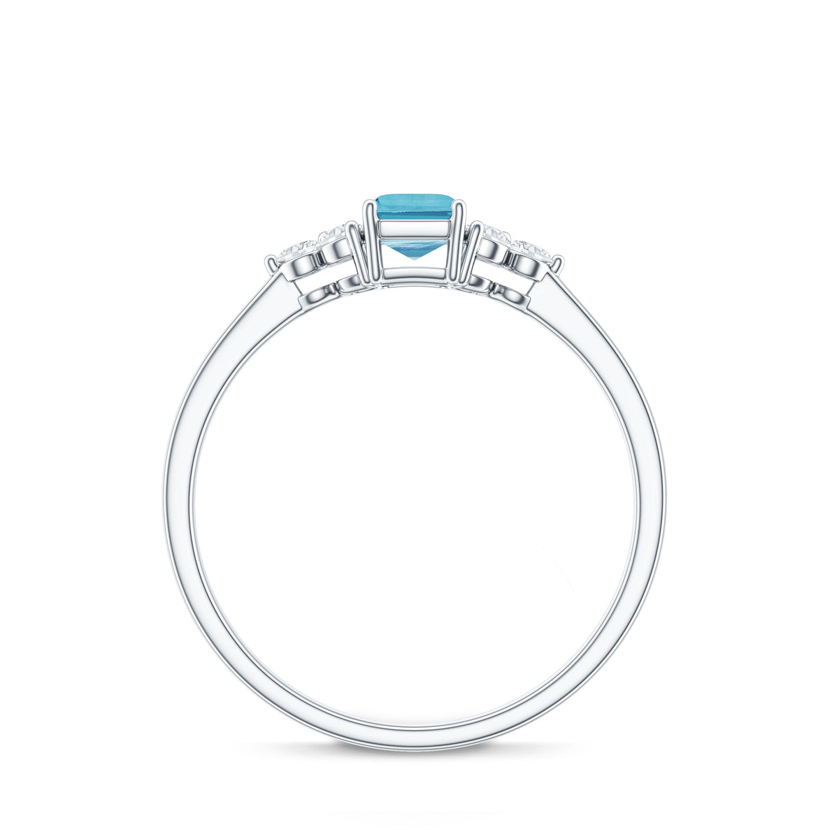 Aquamarine Emerald Cut Engagement Ring with Diamond Trio AAA - Rosec Jewels