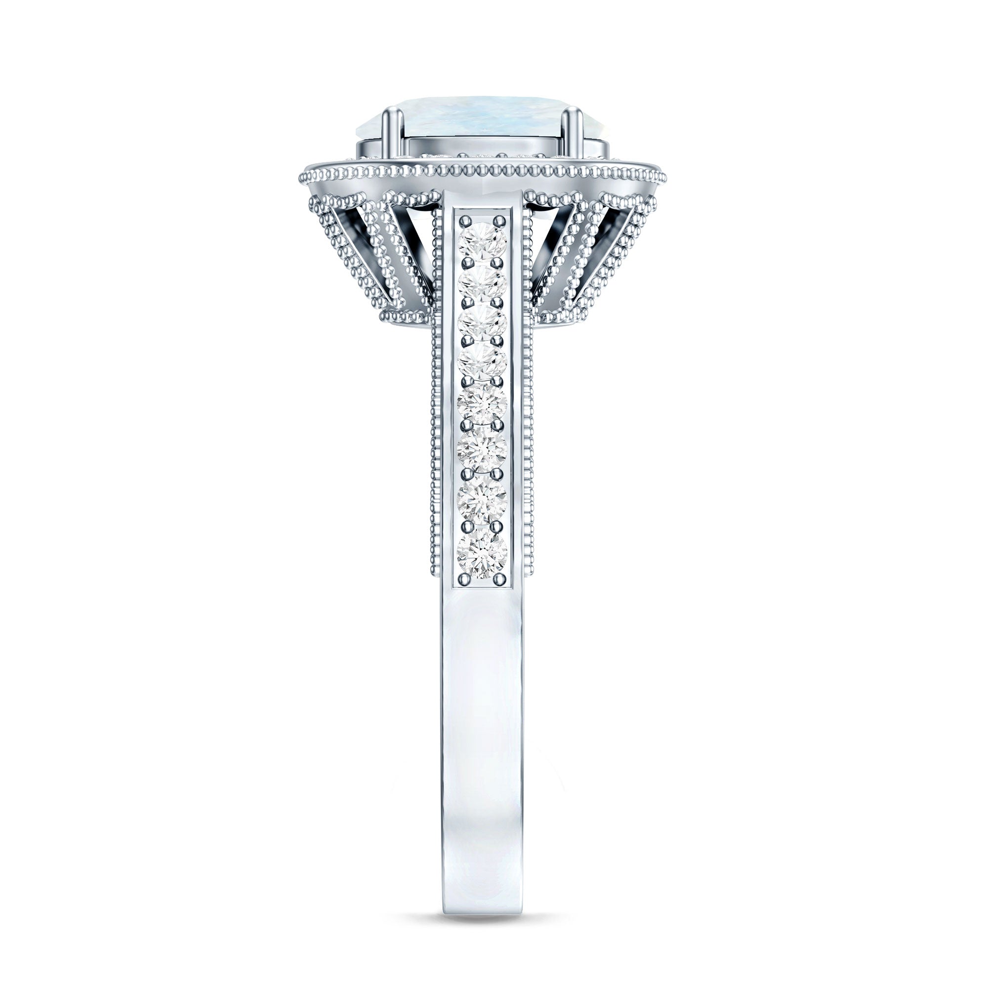 1.50 CT Moonstone and Diamond Engagement Ring with Milgrain Details AAA - Rosec Jewels