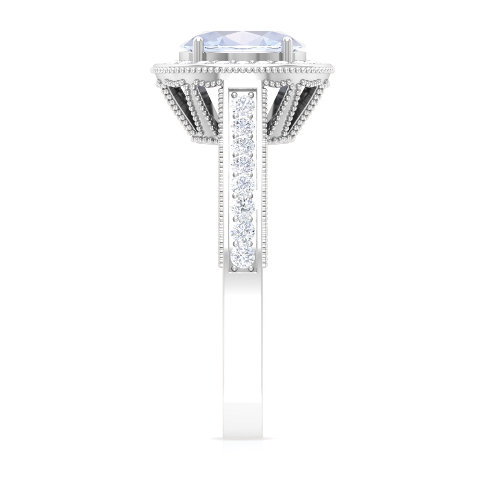 1.50 CT Moonstone and Diamond Engagement Ring with Milgrain Details AAA - Rosec Jewels