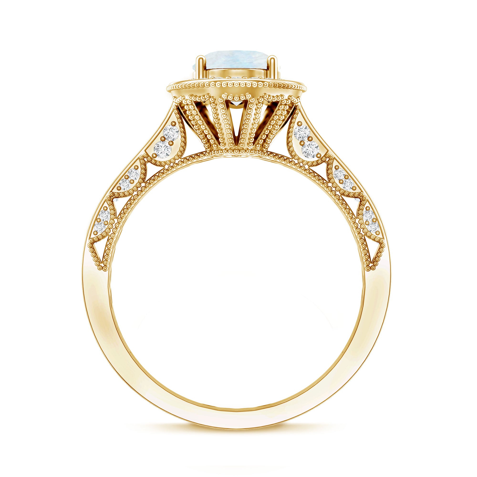 1.50 CT Moonstone and Diamond Engagement Ring with Milgrain Details AAA - Rosec Jewels