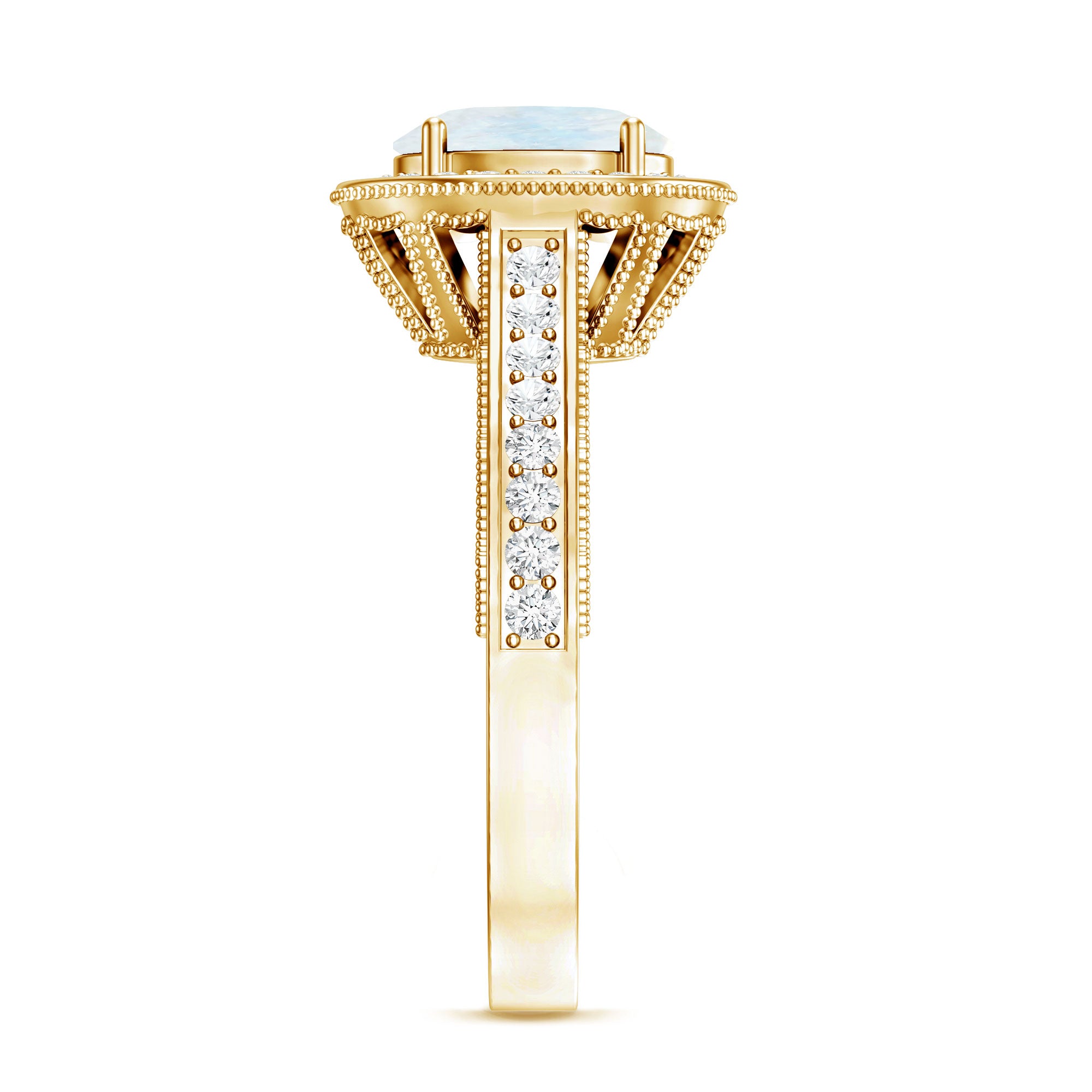 1.50 CT Moonstone and Diamond Engagement Ring with Milgrain Details AAA - Rosec Jewels