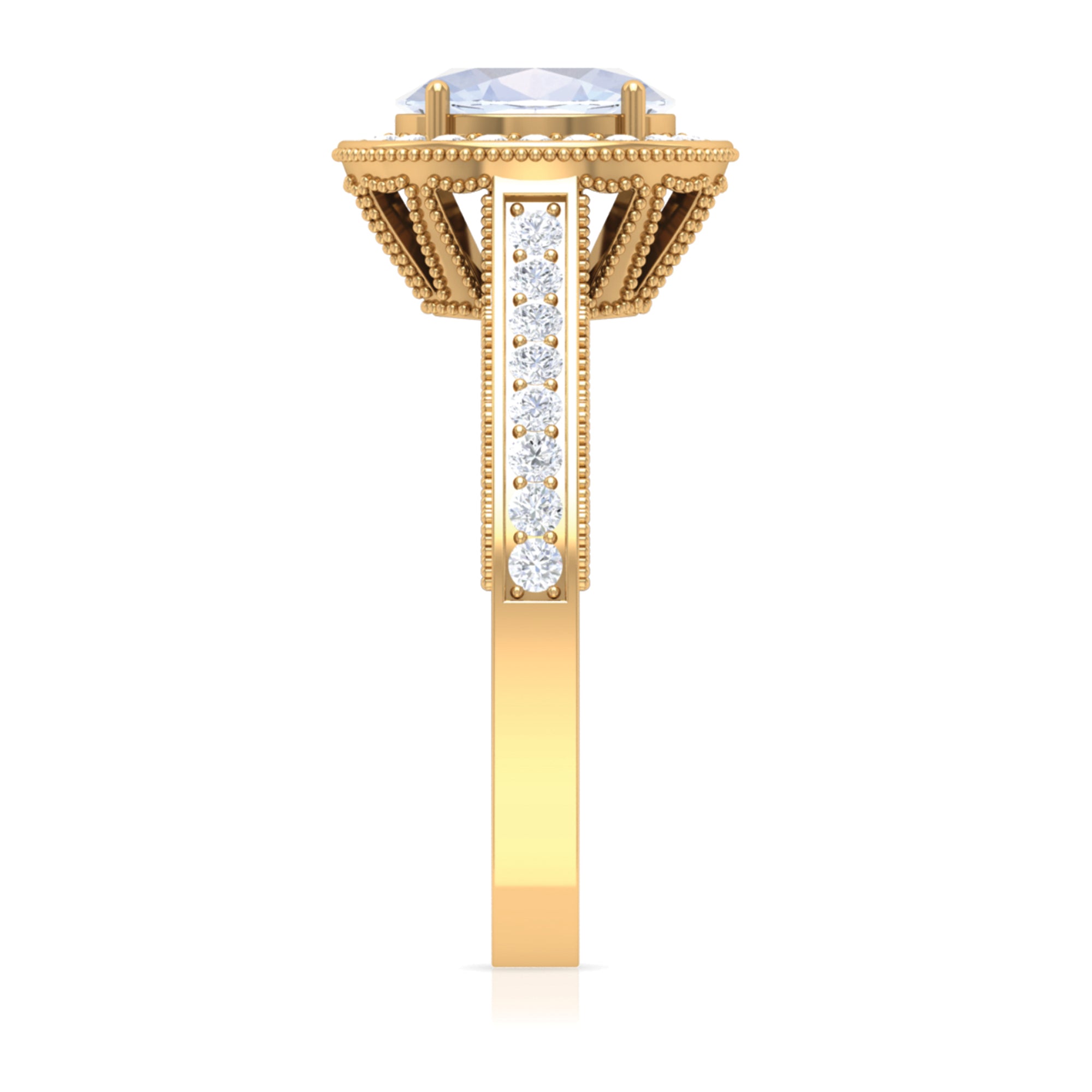1.50 CT Moonstone and Diamond Engagement Ring with Milgrain Details AAA - Rosec Jewels