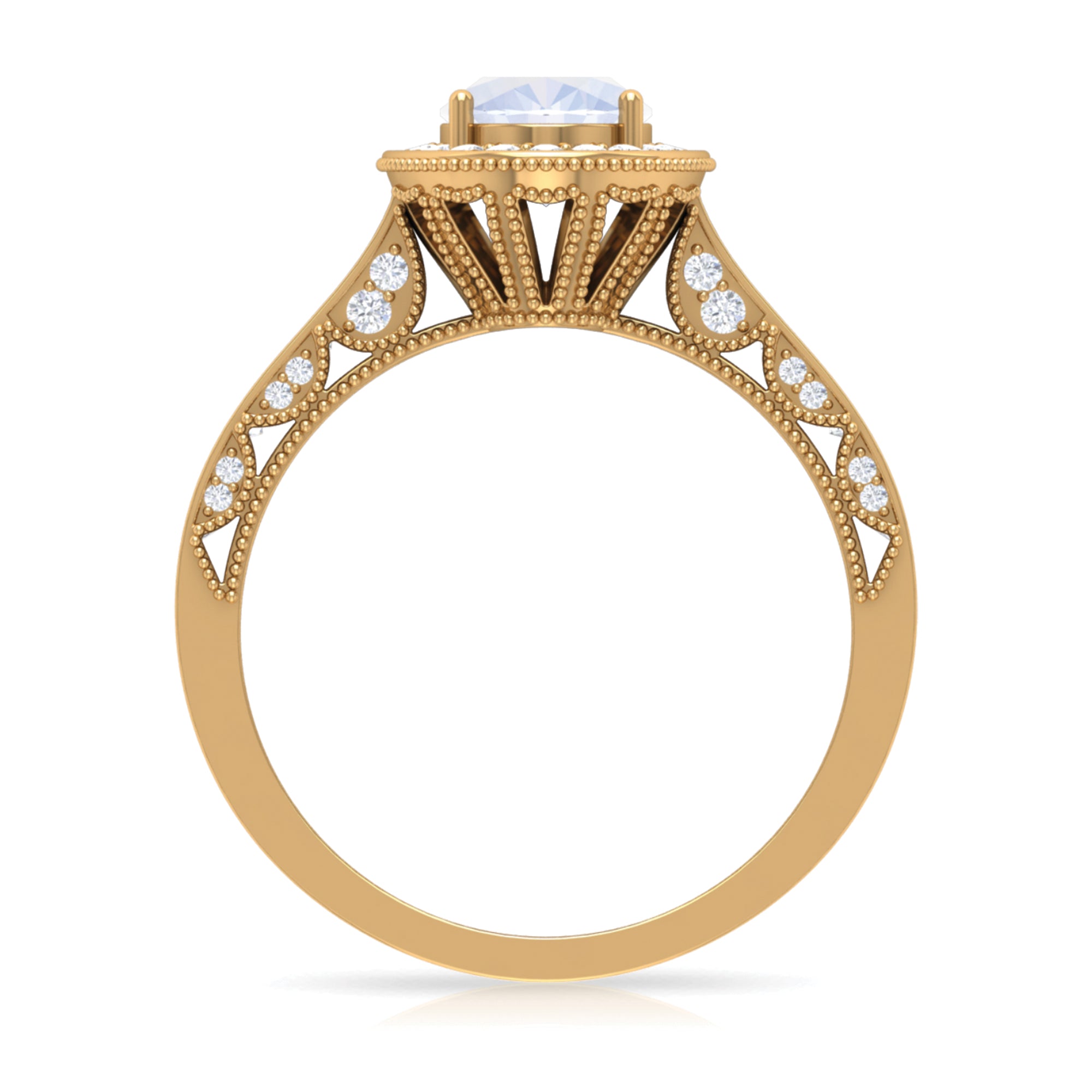 1.50 CT Moonstone and Diamond Engagement Ring with Milgrain Details AAA - Rosec Jewels