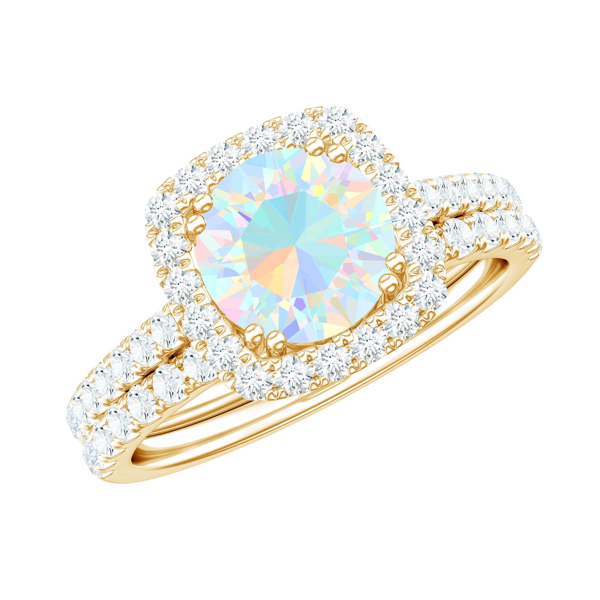 Real Ethiopian Opal Engagement Ring with Moissanite Wedding Band AAA - Rosec Jewels