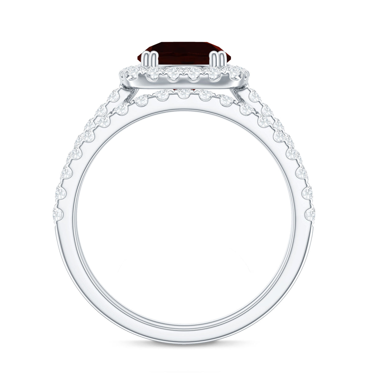 Natural Garnet Diamond Engagement Ring with Wedding Band AAA - Rosec Jewels