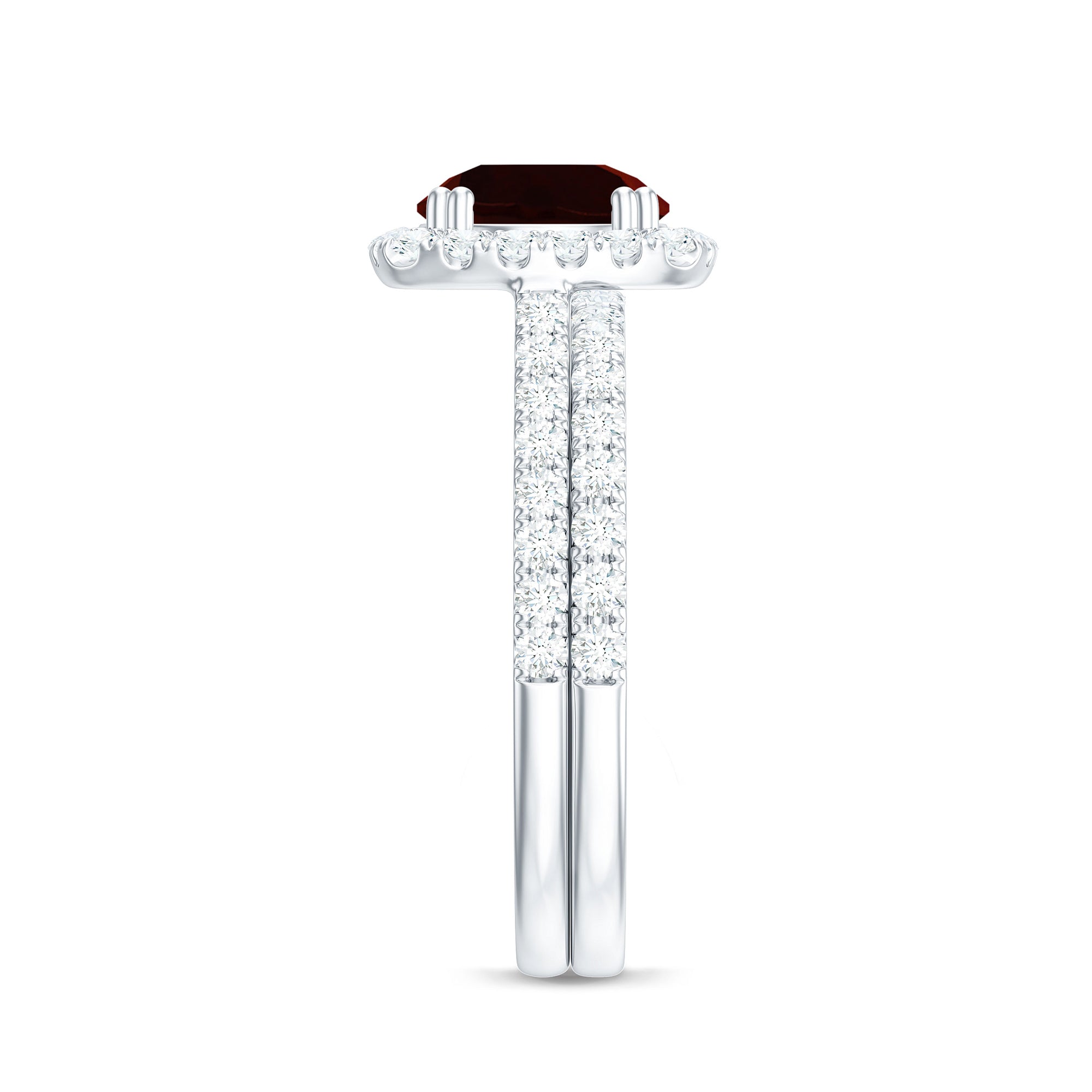 Natural Garnet Diamond Engagement Ring with Wedding Band AAA - Rosec Jewels