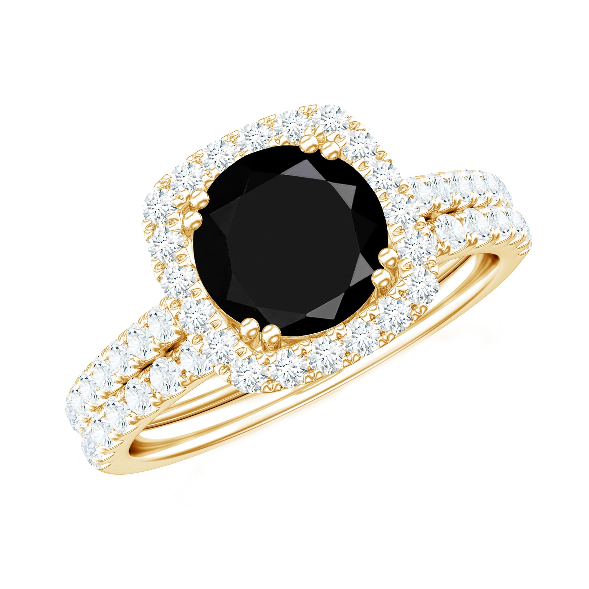 Natural Black Spinel Wedding Bridal Ring Set with Moissanite AAA - Rosec Jewels