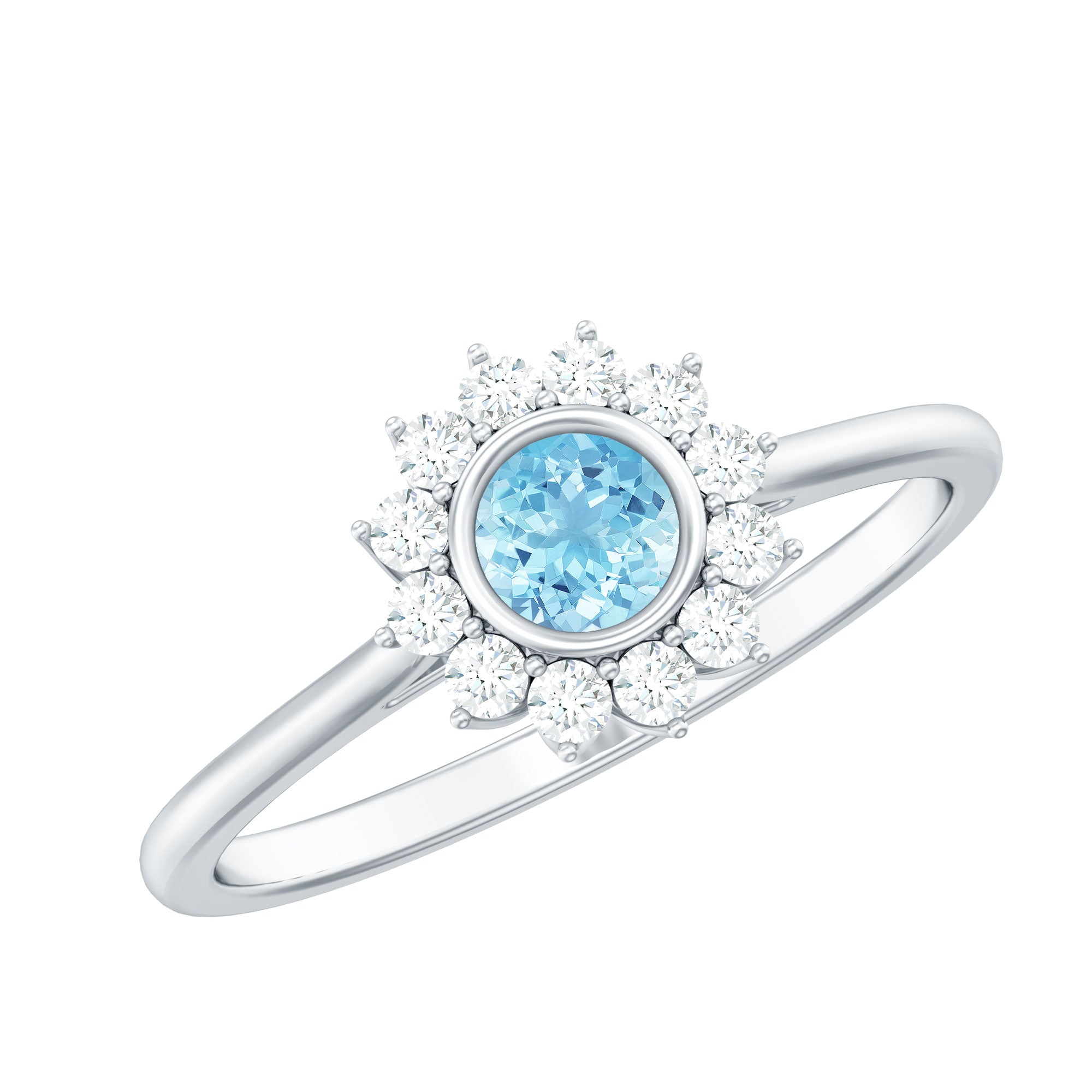 3/4 CT Minimal Aquamarine and Diamond Halo Promise Ring