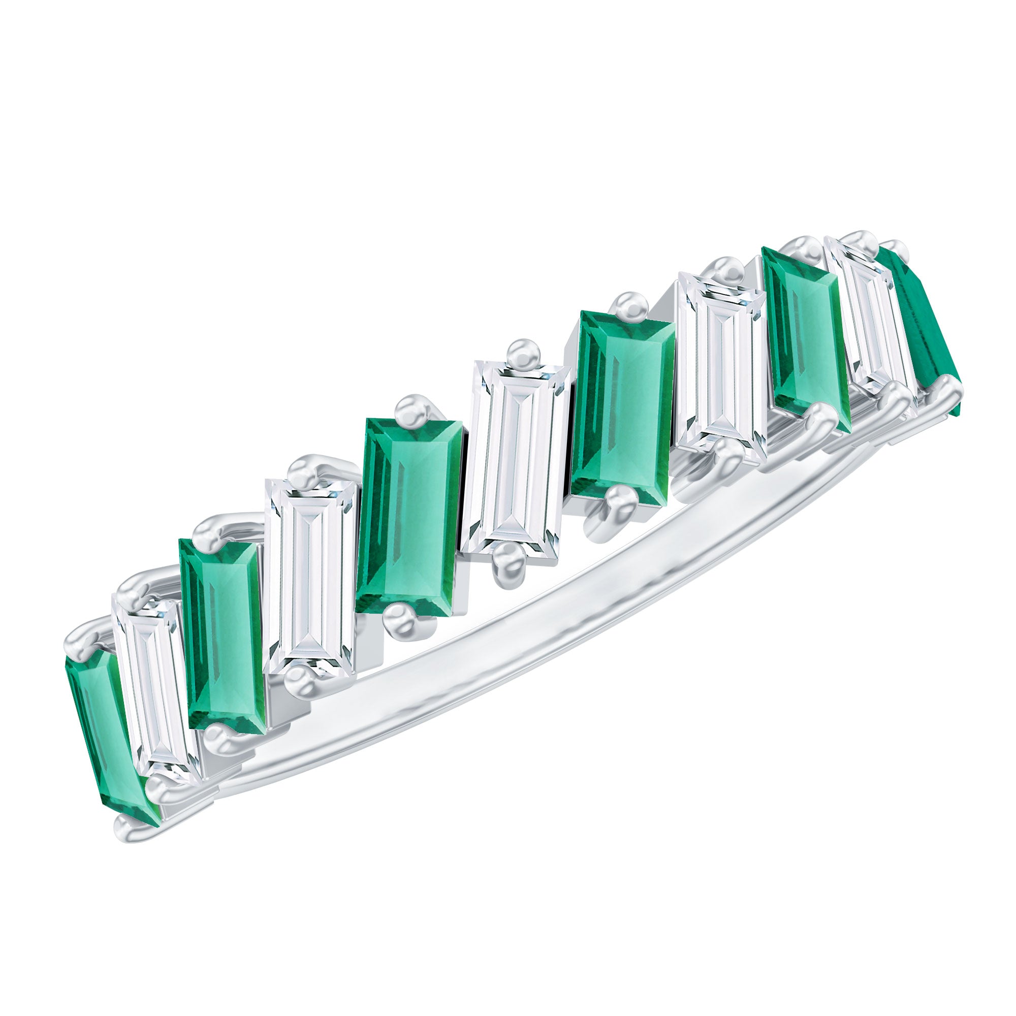 Certified Baguette Lab Grown Emerald Wedding Anniversary Band Ring