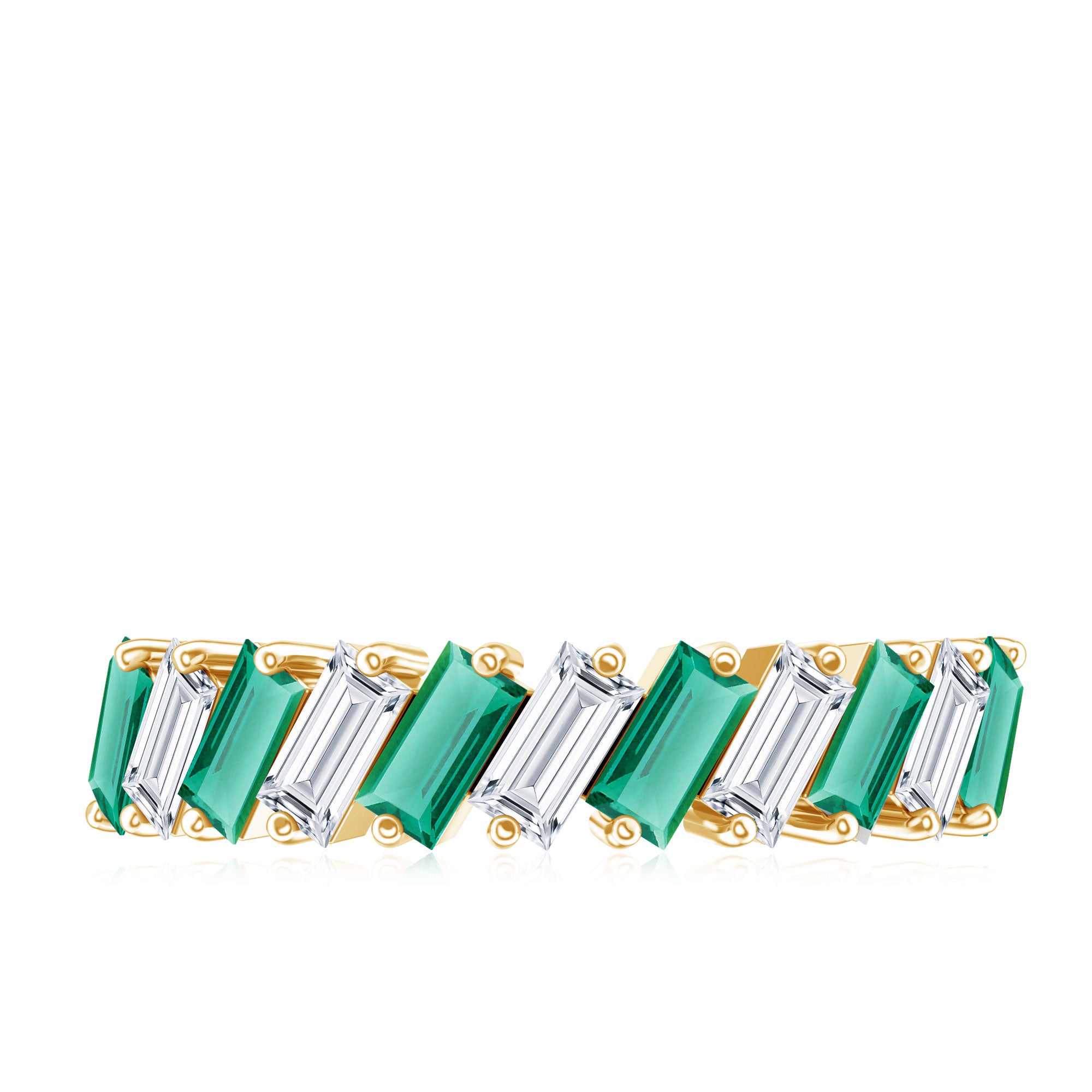 Certified Baguette Lab Grown Emerald Wedding Anniversary Band Ring AAAA - Rosec Jewels