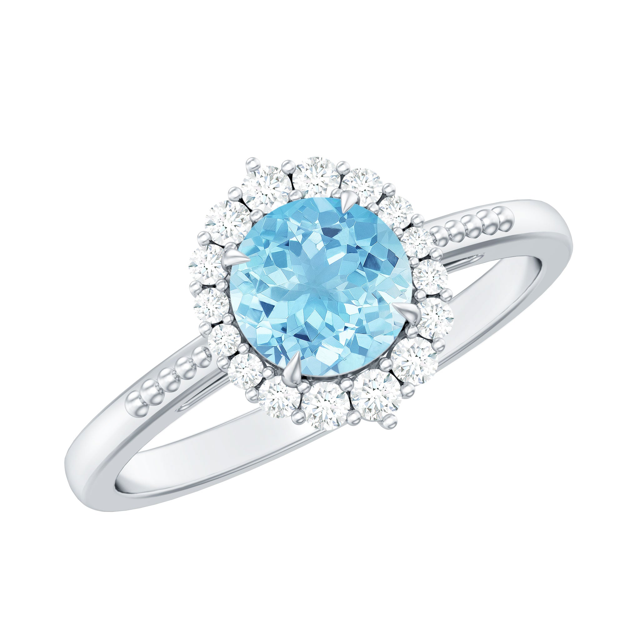 Natural Aquamarine Engagement Ring with Diamond Halo