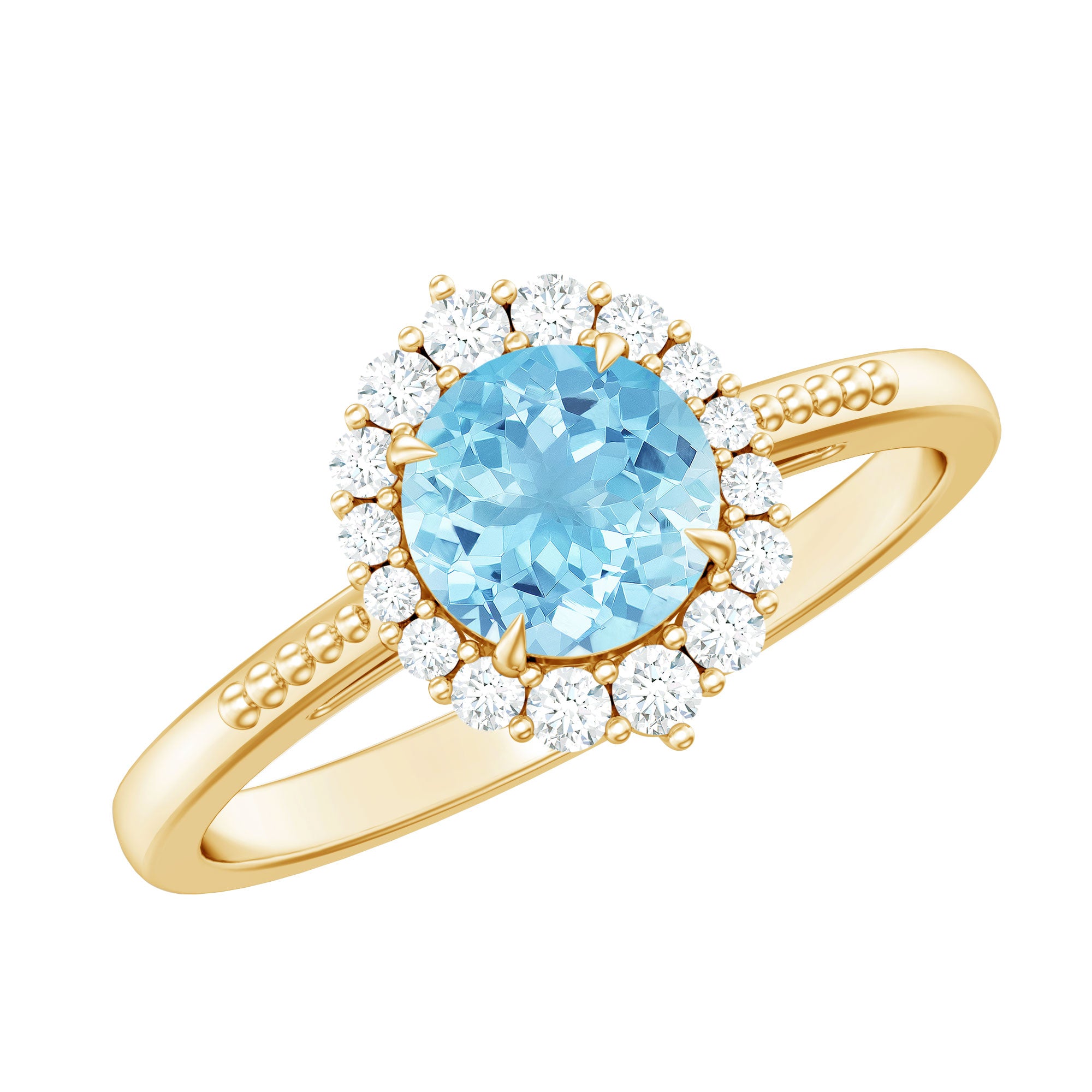 Natural 6MM Aquamarine Halo Engagement Ring with Diamond AAA - Rosec Jewels