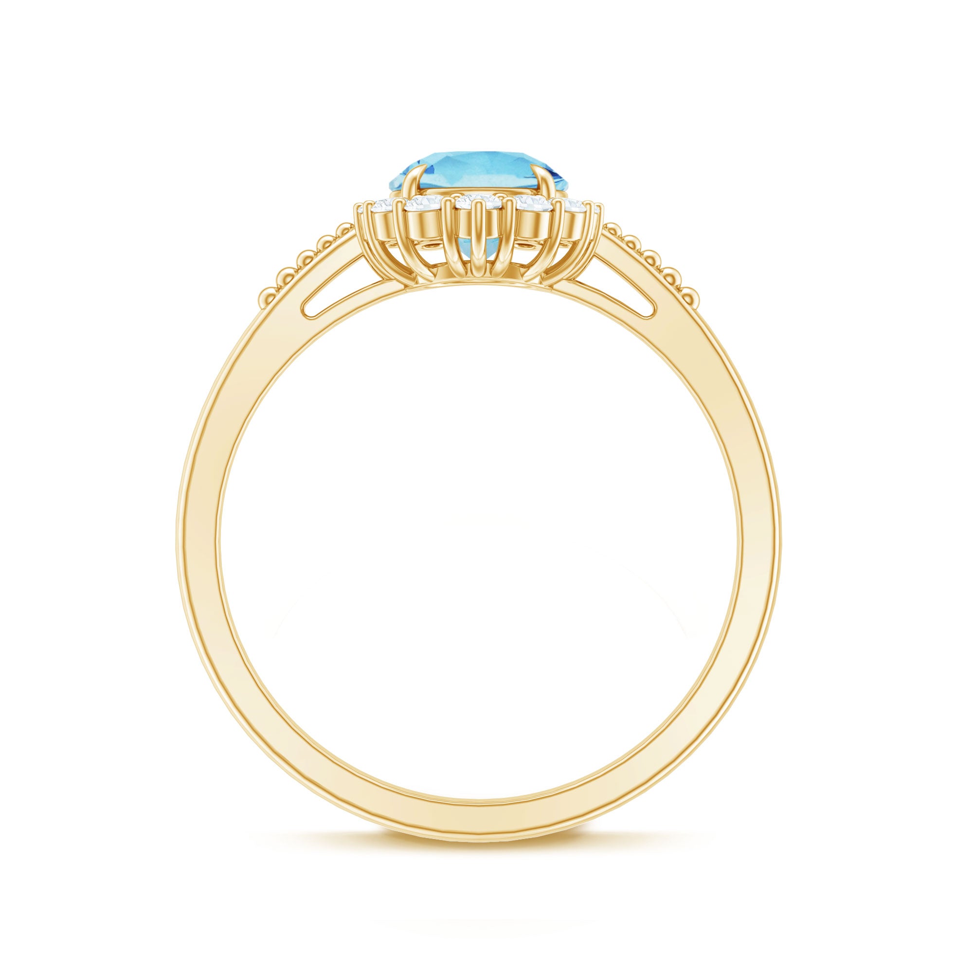 Natural 6MM Aquamarine Halo Engagement Ring with Diamond AAA - Rosec Jewels