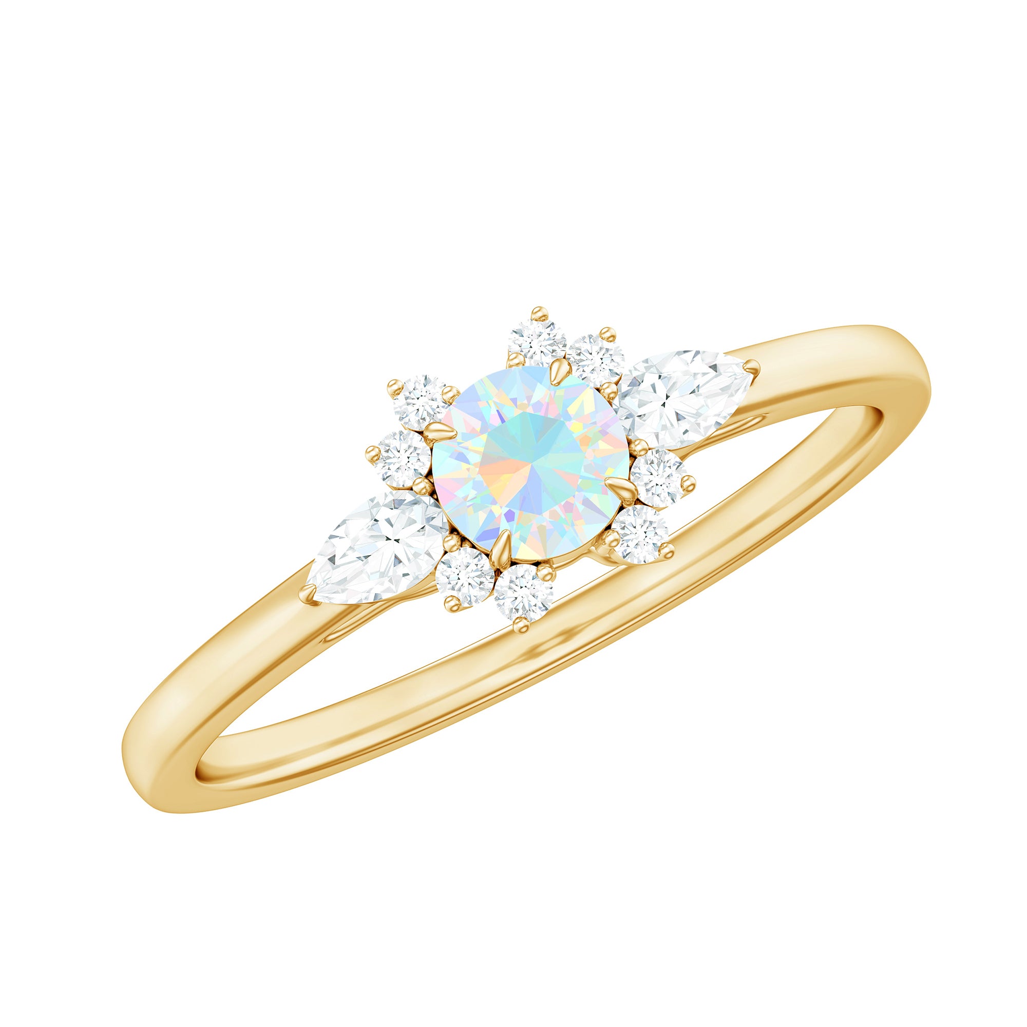 Real Ethiopian Rainbow Opal Diamond Promise Ring with Certificate AAA - Rosec Jewels