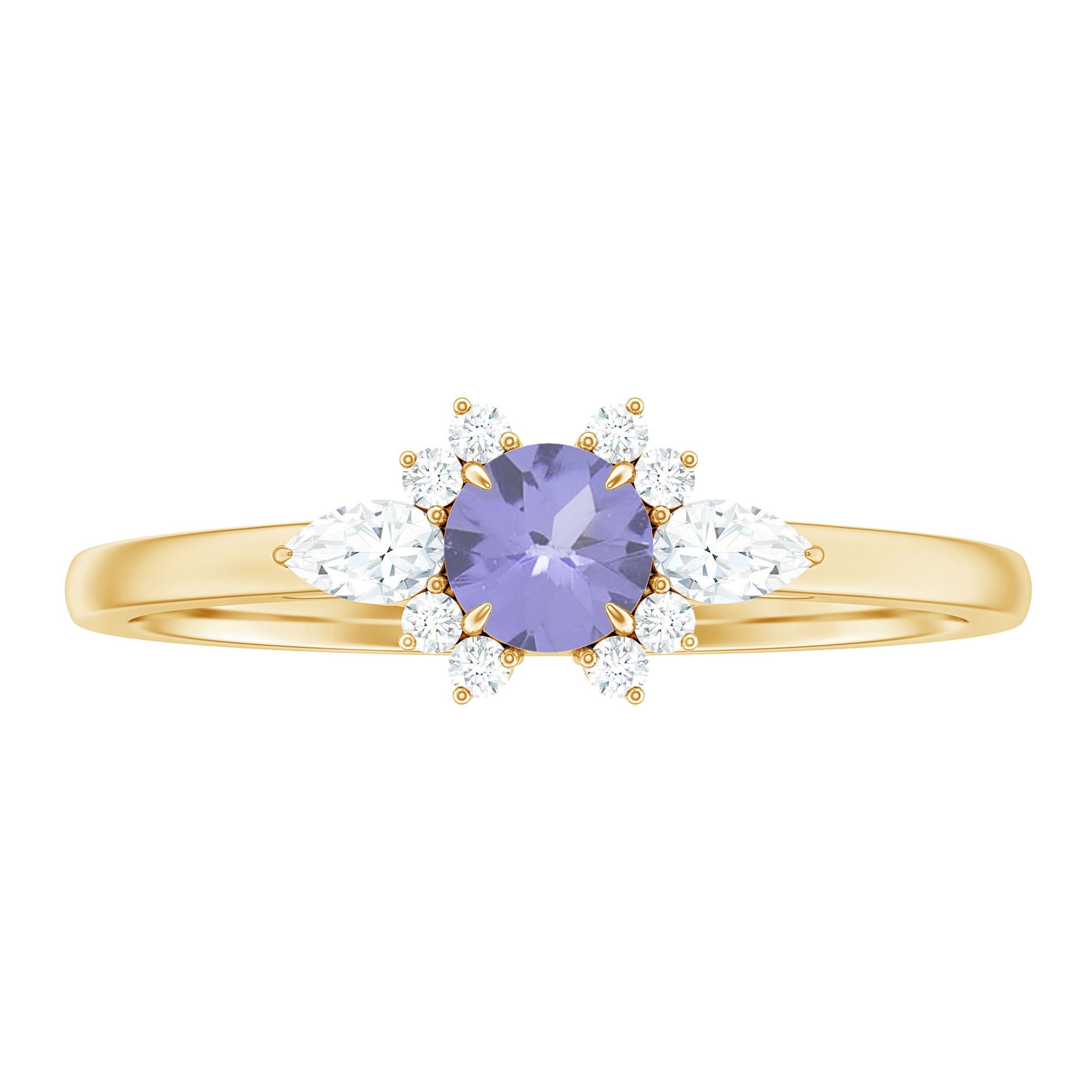 Real Tanzanite Promise Ring with Diamond AAA - Rosec Jewels