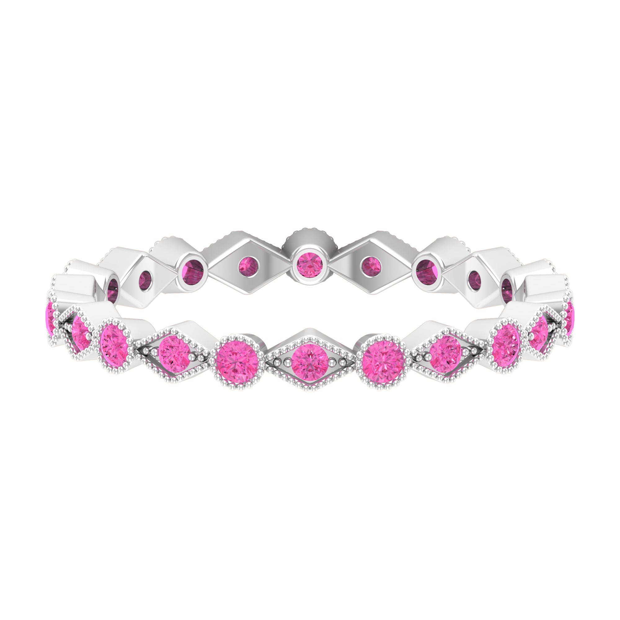 Created Pink Sapphire Stackable Eternity Ring with Beaded Shank