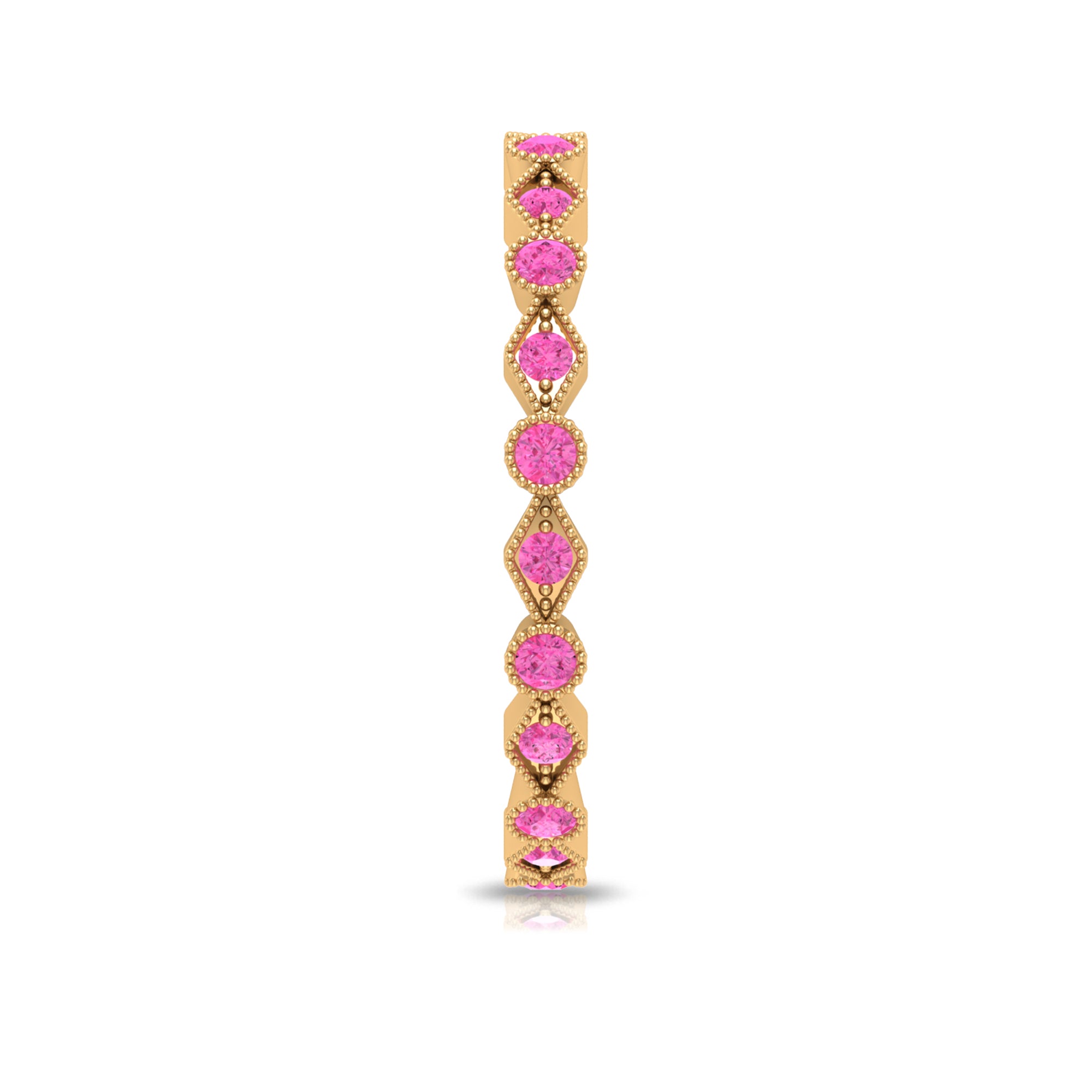 Created Pink Sapphire Stackable Eternity Ring with Beaded Shank AAAA - Rosec Jewels