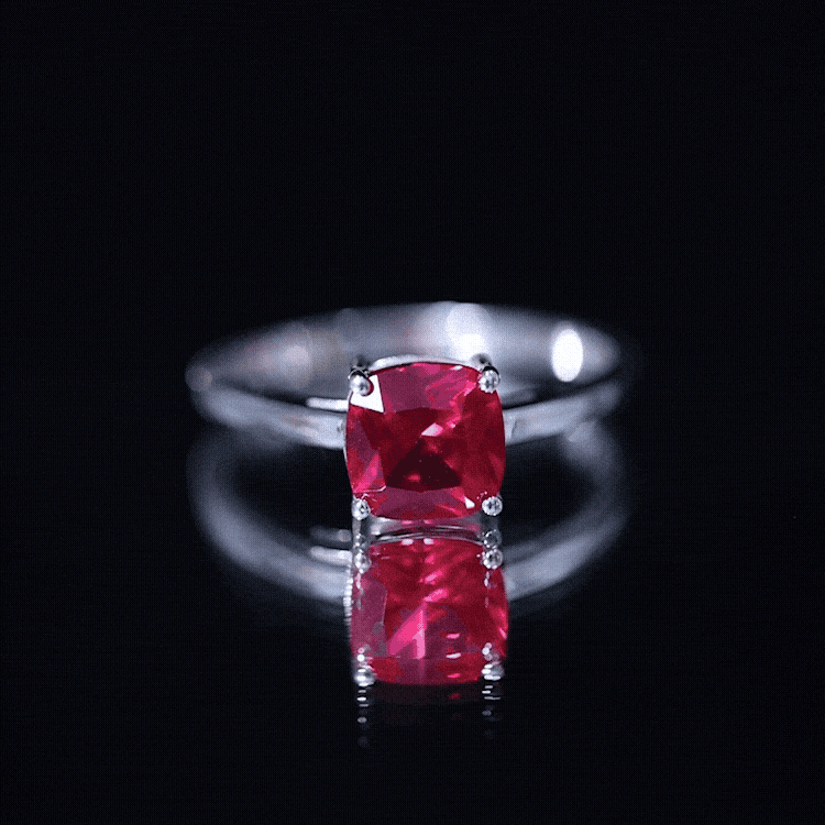 Solitaire 2 Carat Cushion Cut Lab Grown Ruby Engagement Ring AAAA - Rosec Jewels