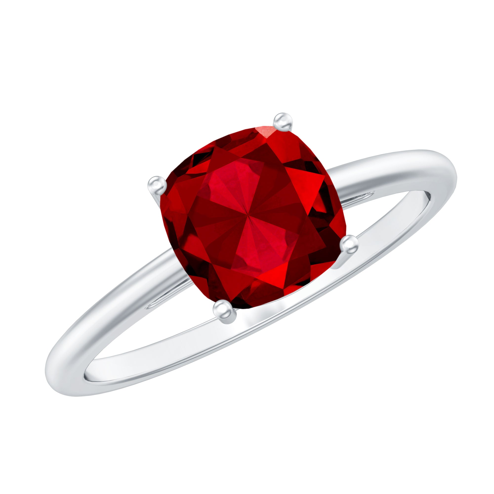 Solitaire 2 Carat Cushion Cut Lab Grown Ruby Engagement Ring AAAA - Rosec Jewels
