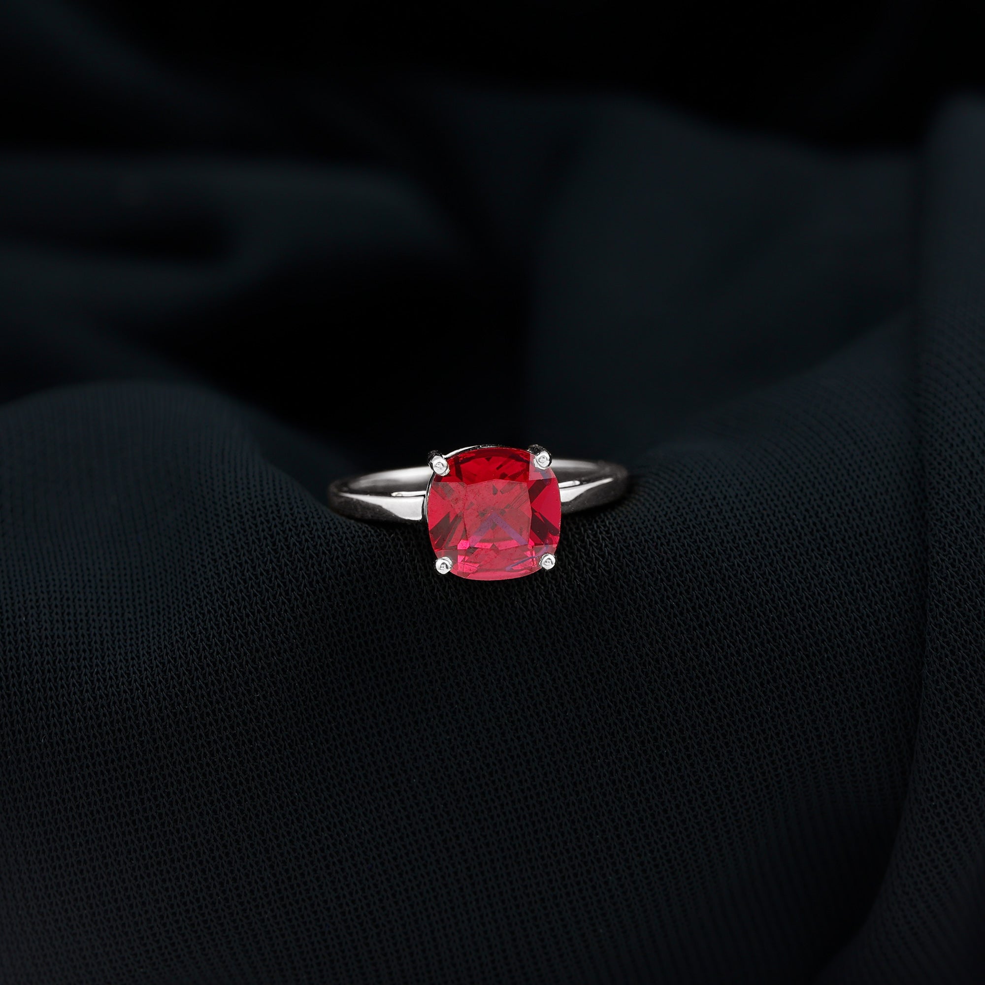 Solitaire 2 Carat Cushion Cut Lab Grown Ruby Engagement Ring AAAA - Rosec Jewels