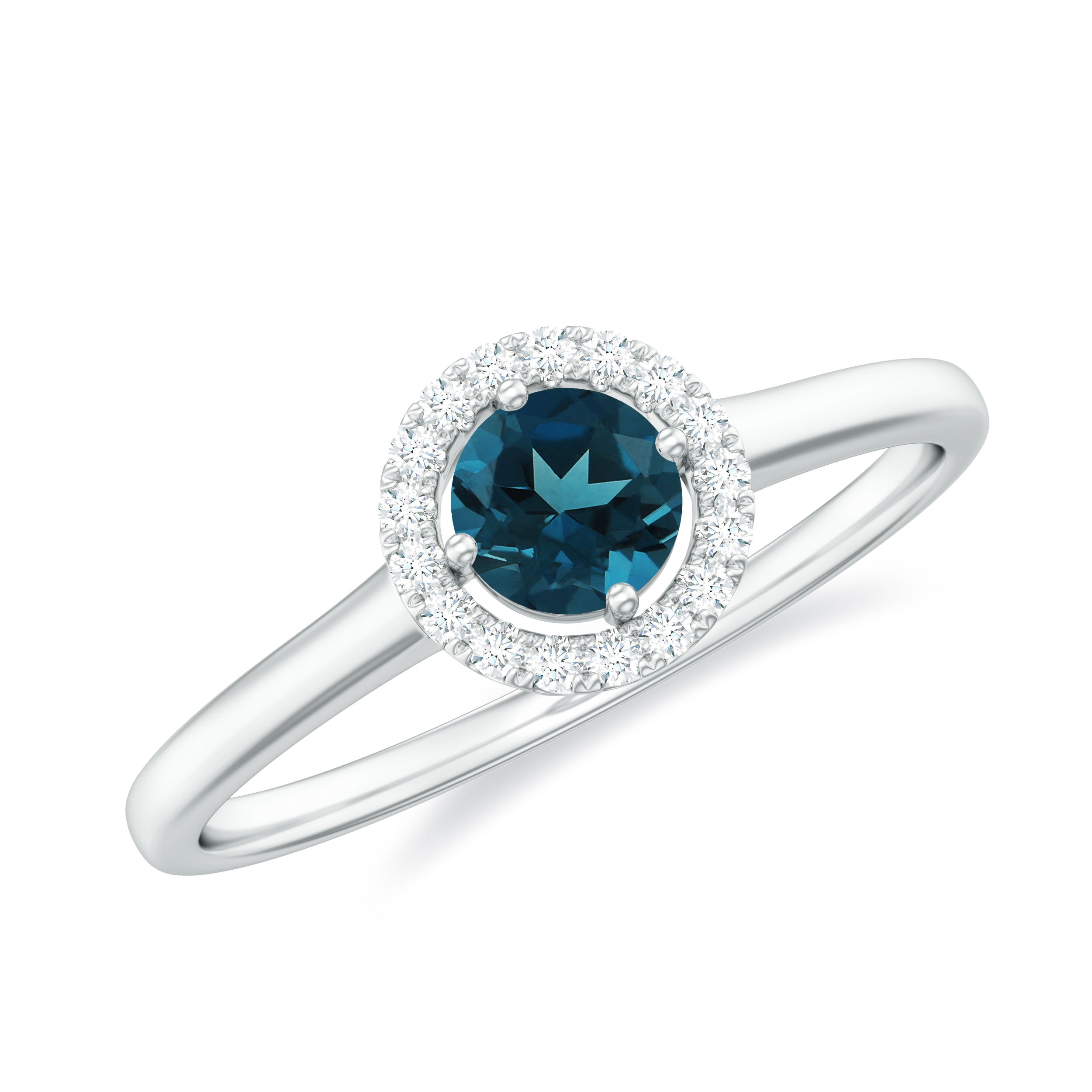 5mm London Blue Topaz Promise Ring with Diamond Halo AAA - Rosec Jewels