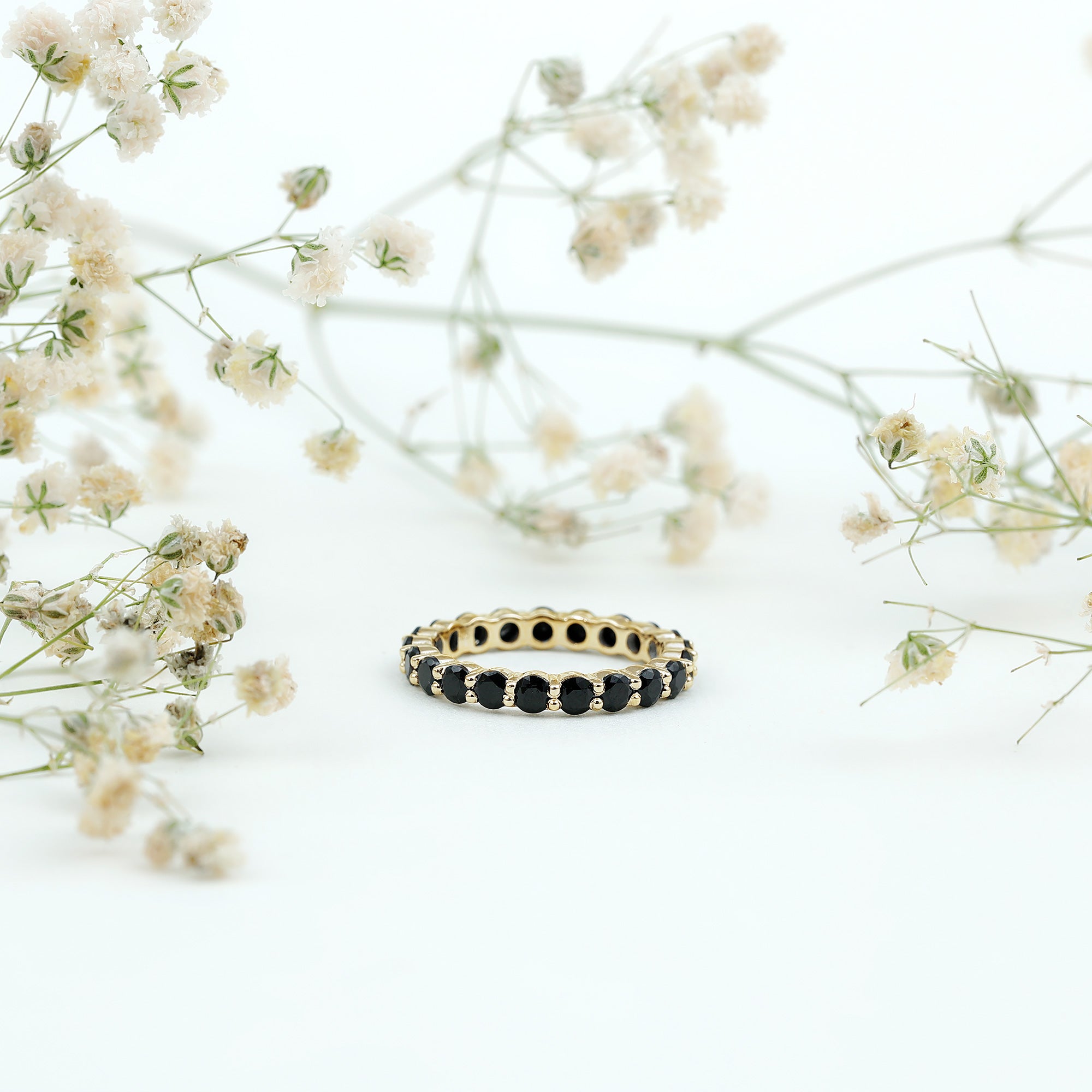 Certified Round Black Spinel Eternity Wedding Band AAA - Rosec Jewels