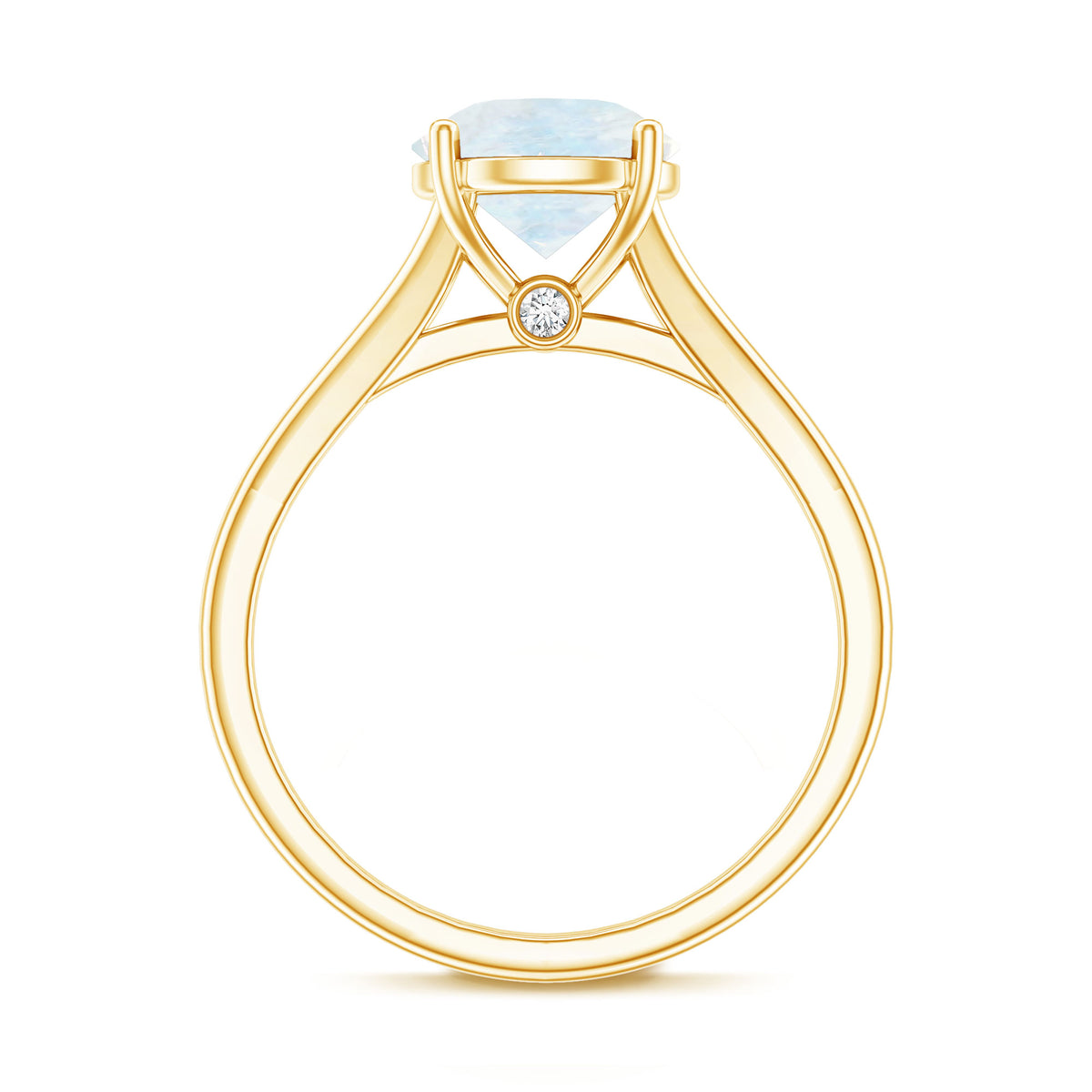 0.8 Carat Natural Moonstone Solitaire Ring with Surprise Diamond AAA - Rosec Jewels