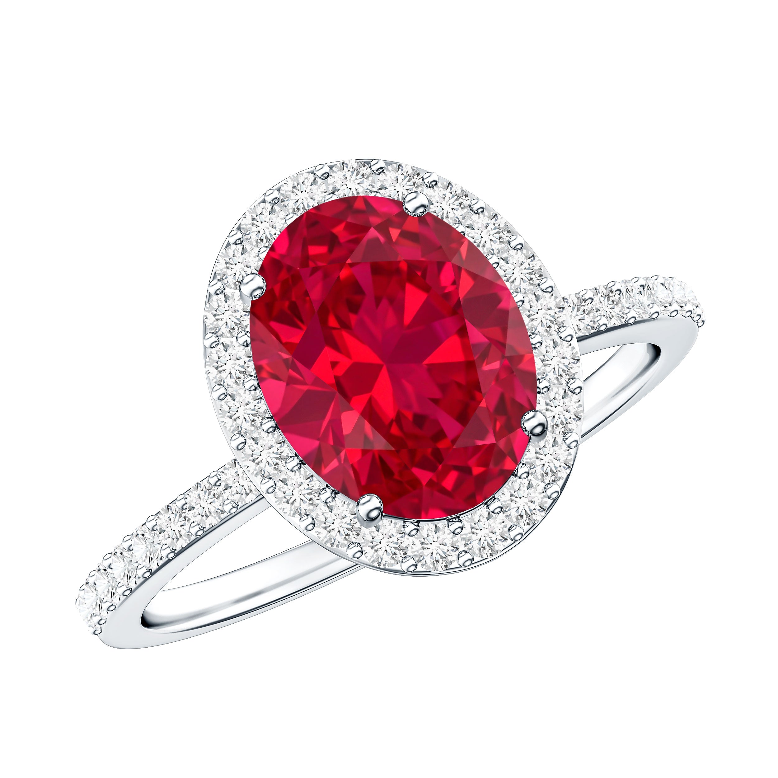 Classic Lab Grown Ruby Oval Engagement Ring with Diamond Halo AAAA - Rosec Jewels