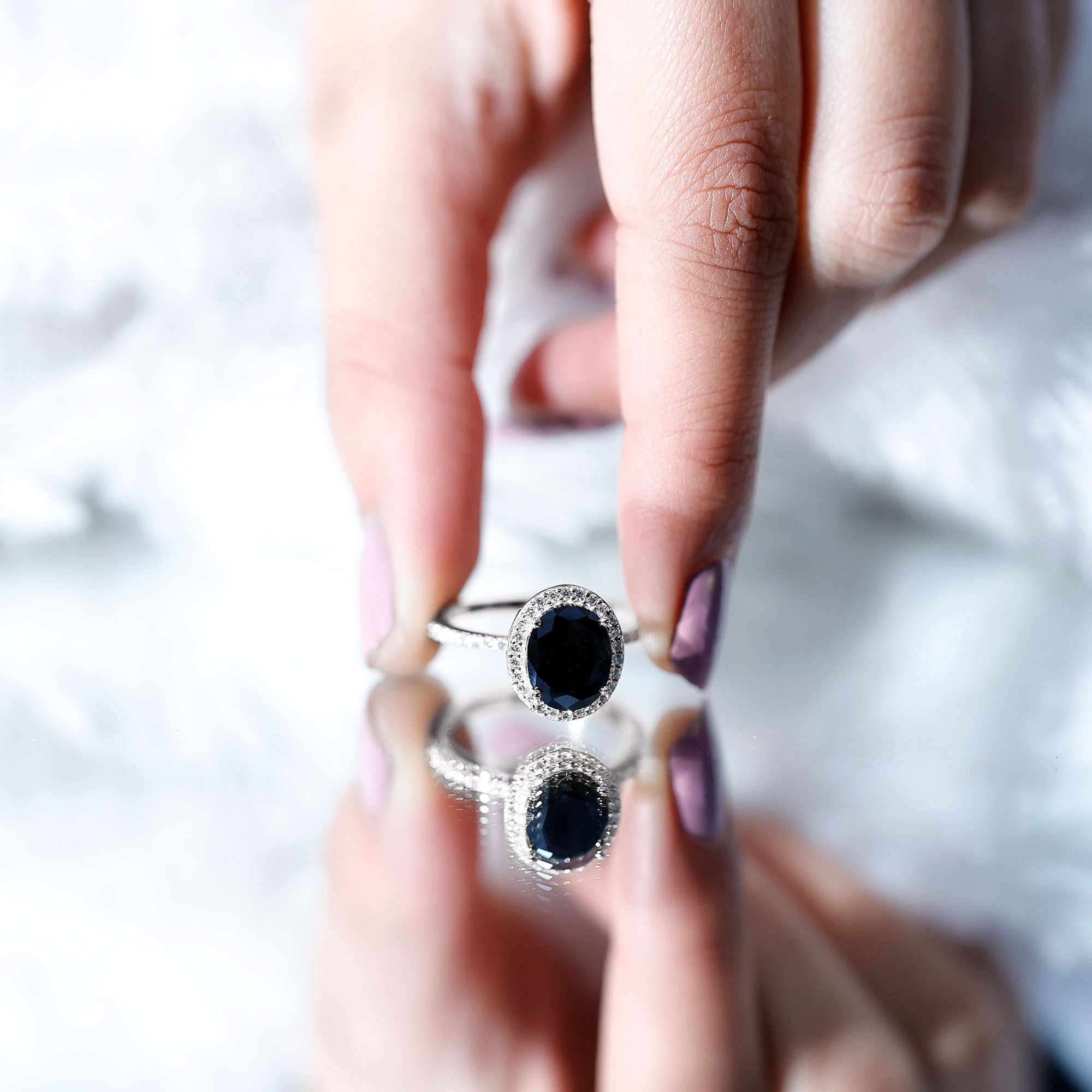 Certified 4.2 Carat Lab Grown Black and White Diamond Oval Engagement Ring with Halo AAAA ( Synthetic ) - Rosec Jewels