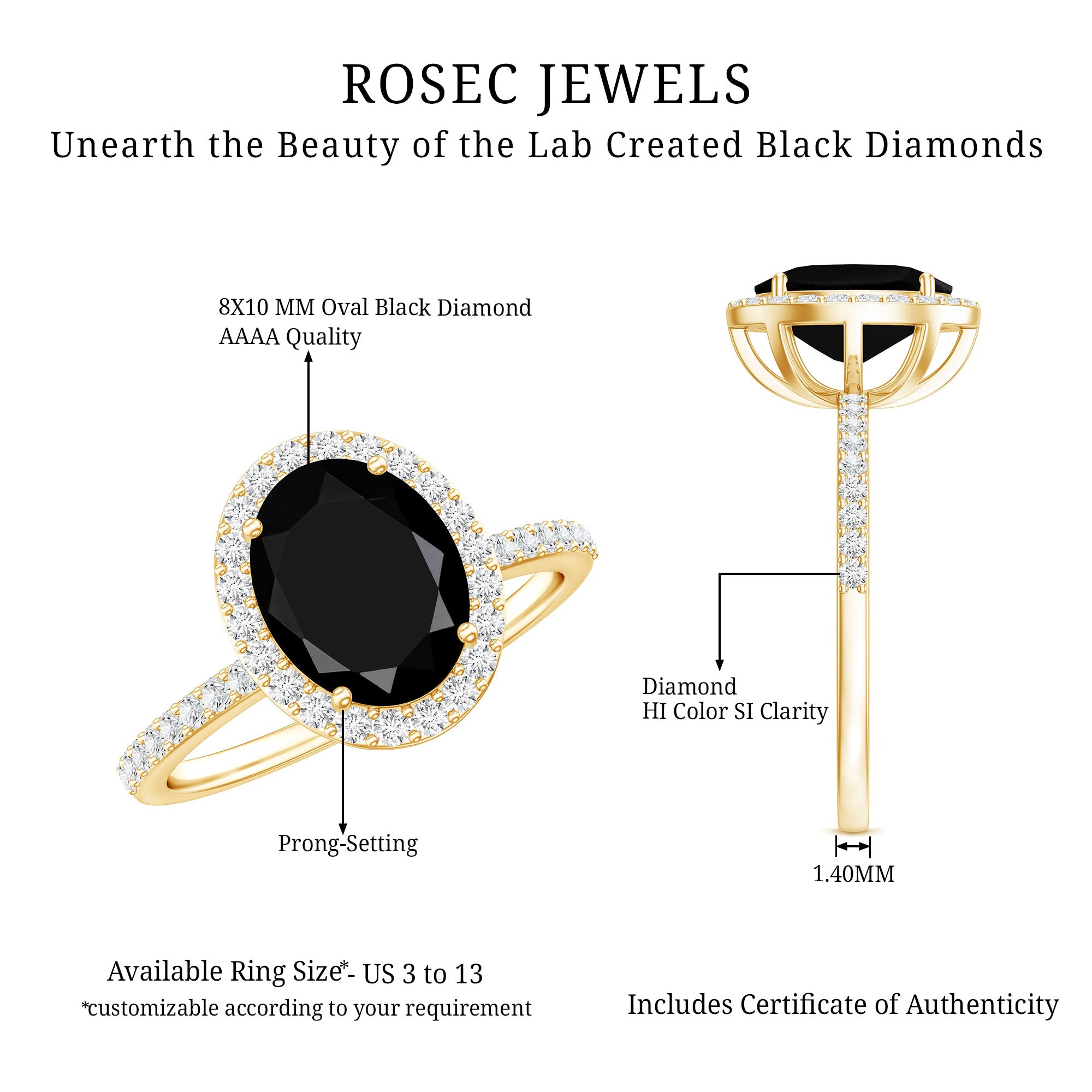 Certified 4.2 Carat Lab Grown Black and White Diamond Oval Engagement Ring with Halo AAAA ( Synthetic ) - Rosec Jewels