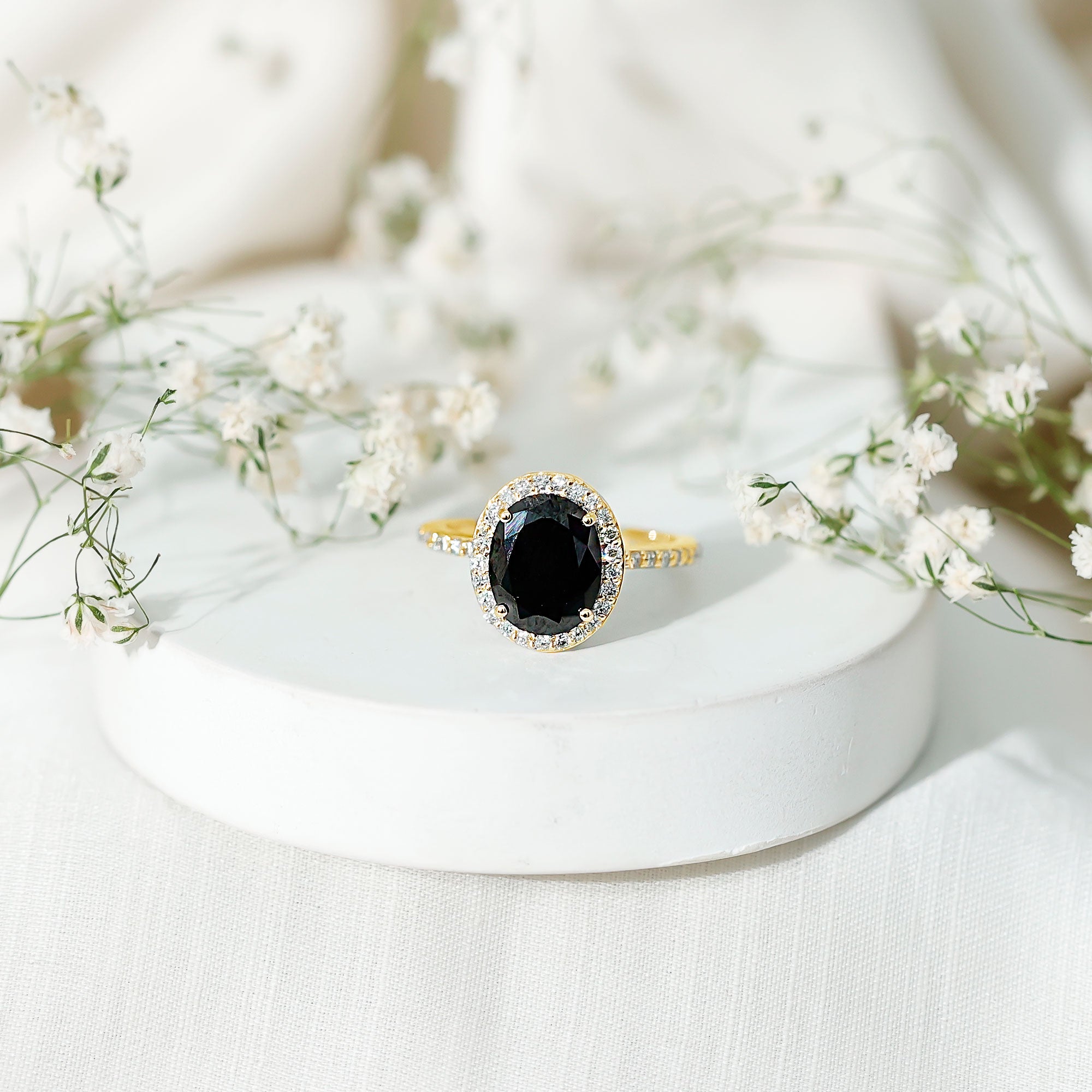 Certified 4.2 Carat Lab Grown Black and White Diamond Oval Engagement Ring with Halo AAAA ( Synthetic ) - Rosec Jewels