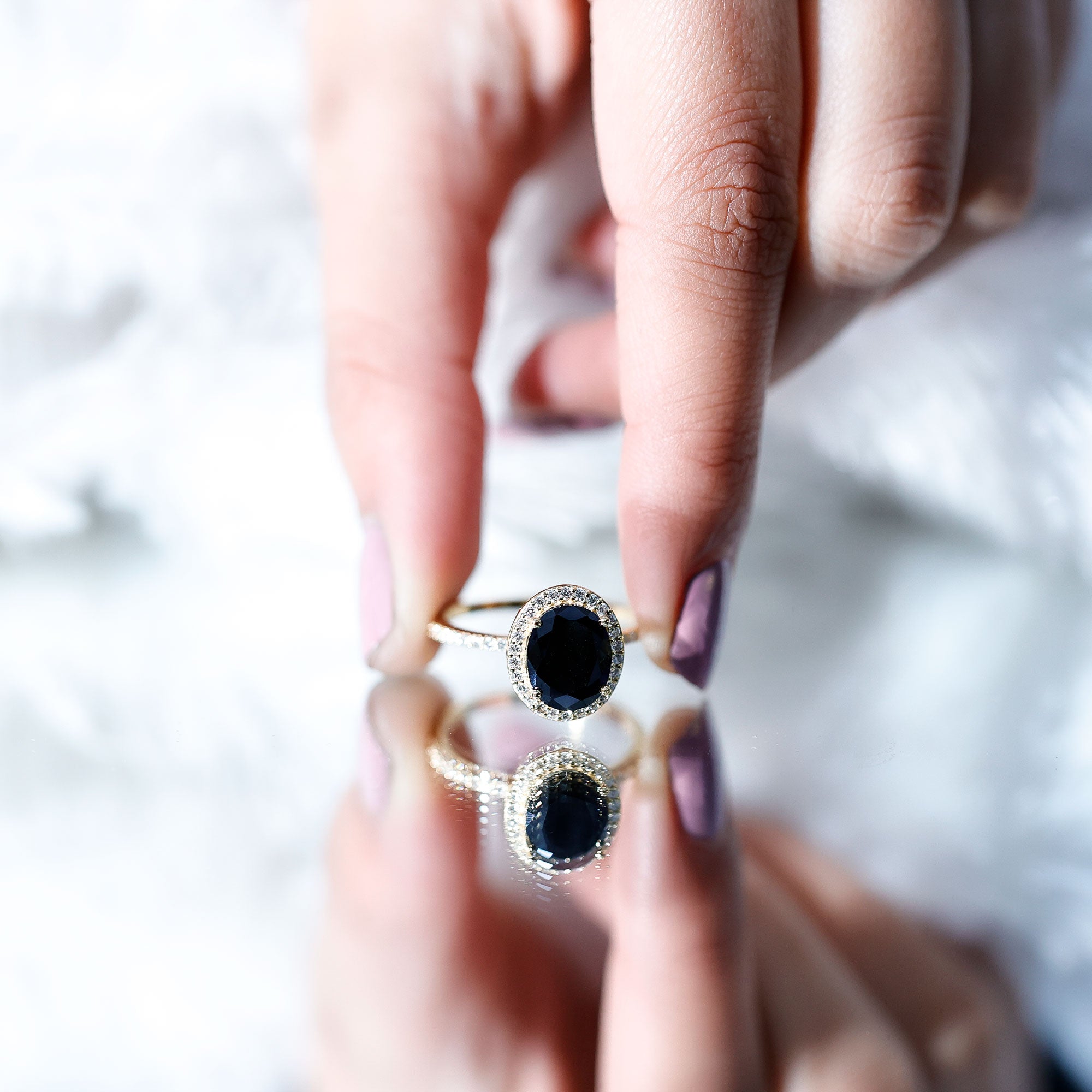 Certified 4.2 Carat Lab Grown Black and White Diamond Oval Engagement Ring with Halo AAAA ( Synthetic ) - Rosec Jewels