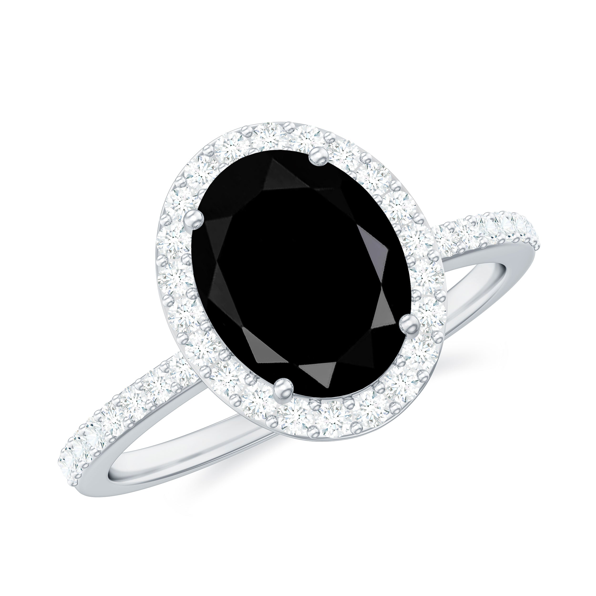 7X9mm Oval Cut Black Onyx Diamond Engagement Ring with Certificate AAA - Rosec Jewels