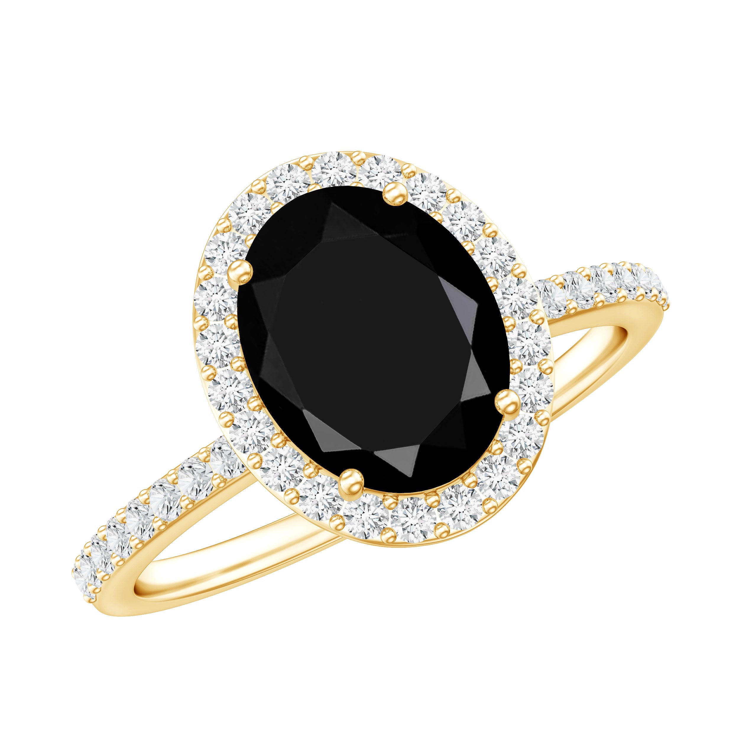 1.7 Carat Oval Cut Black Onyx Diamond Engagement Ring with Certificate AAA - Rosec Jewels