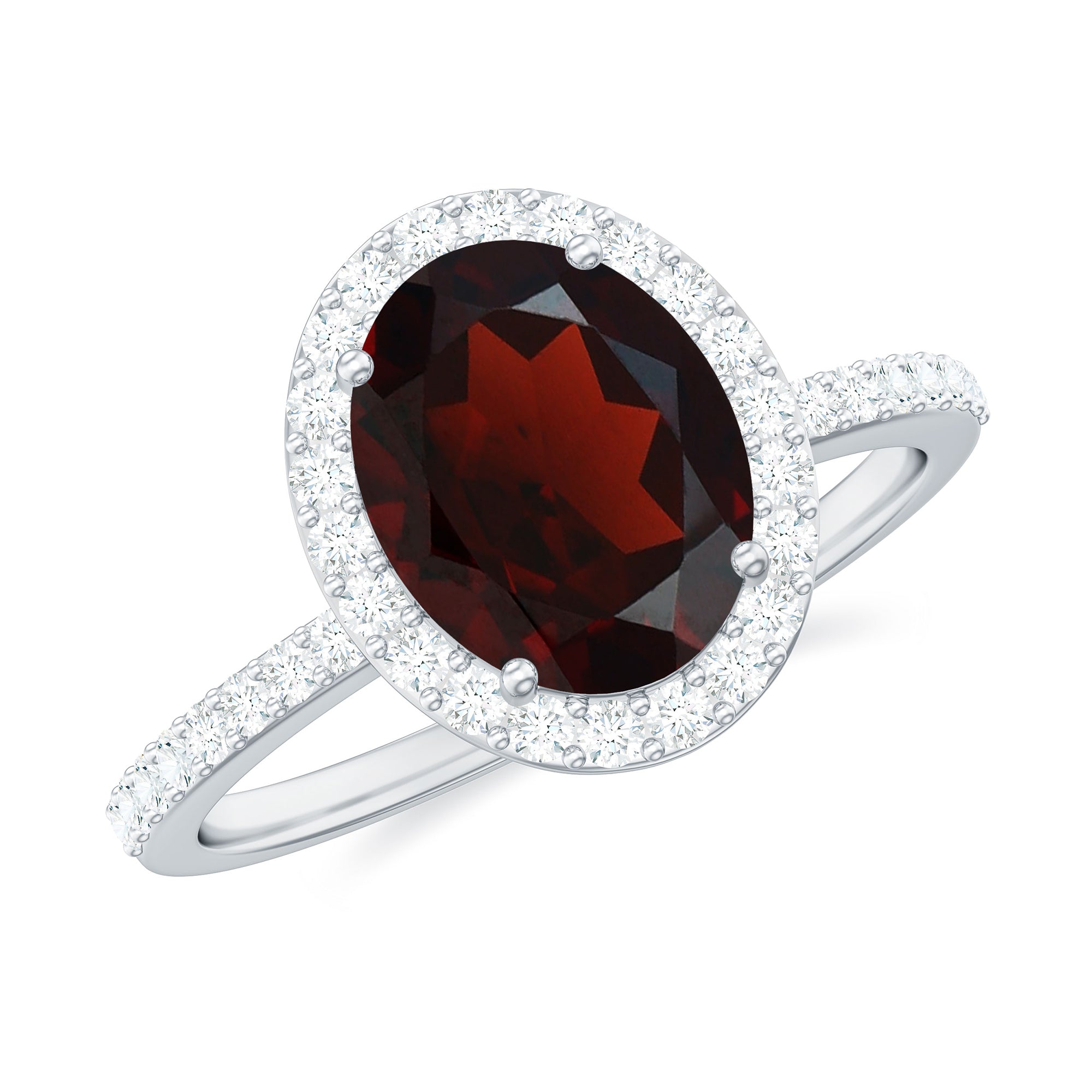 Certified Real 8X10mm Garnet Oval Engagement Ring with Diamond Halo