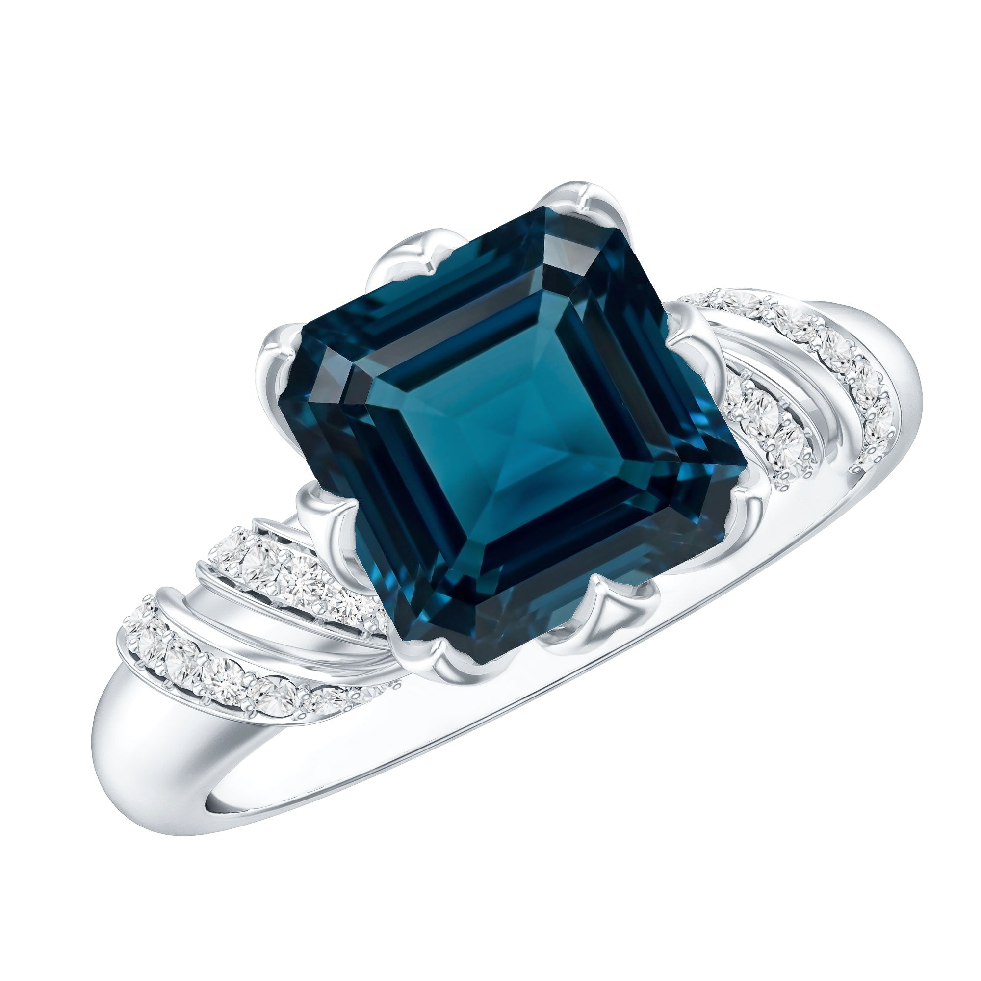 8mm Asscher Cut London Blue Topaz Designer Solitaire Engagement Ring AAA - Rosec Jewels