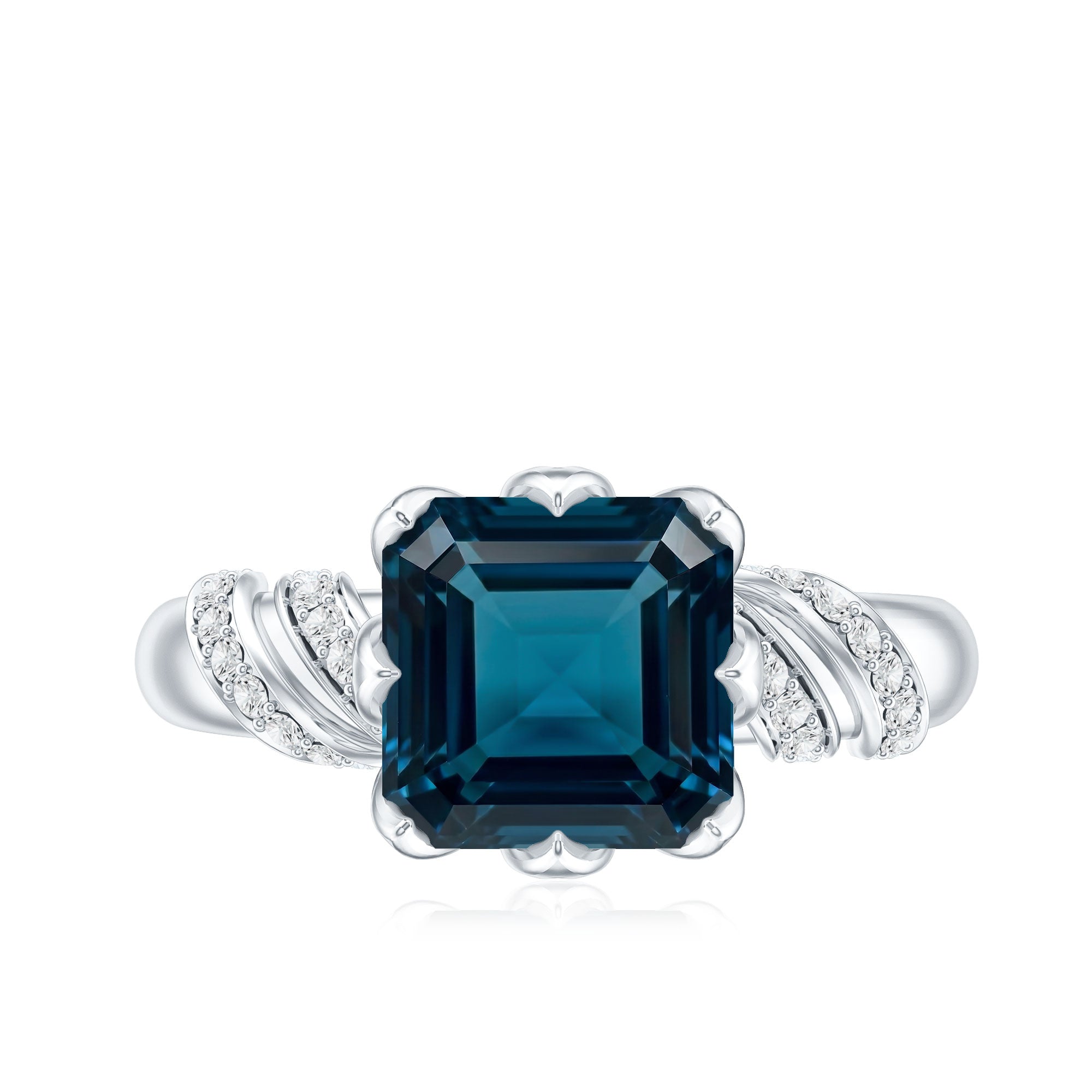 8mm Asscher Cut London Blue Topaz Designer Solitaire Engagement Ring AAA - Rosec Jewels