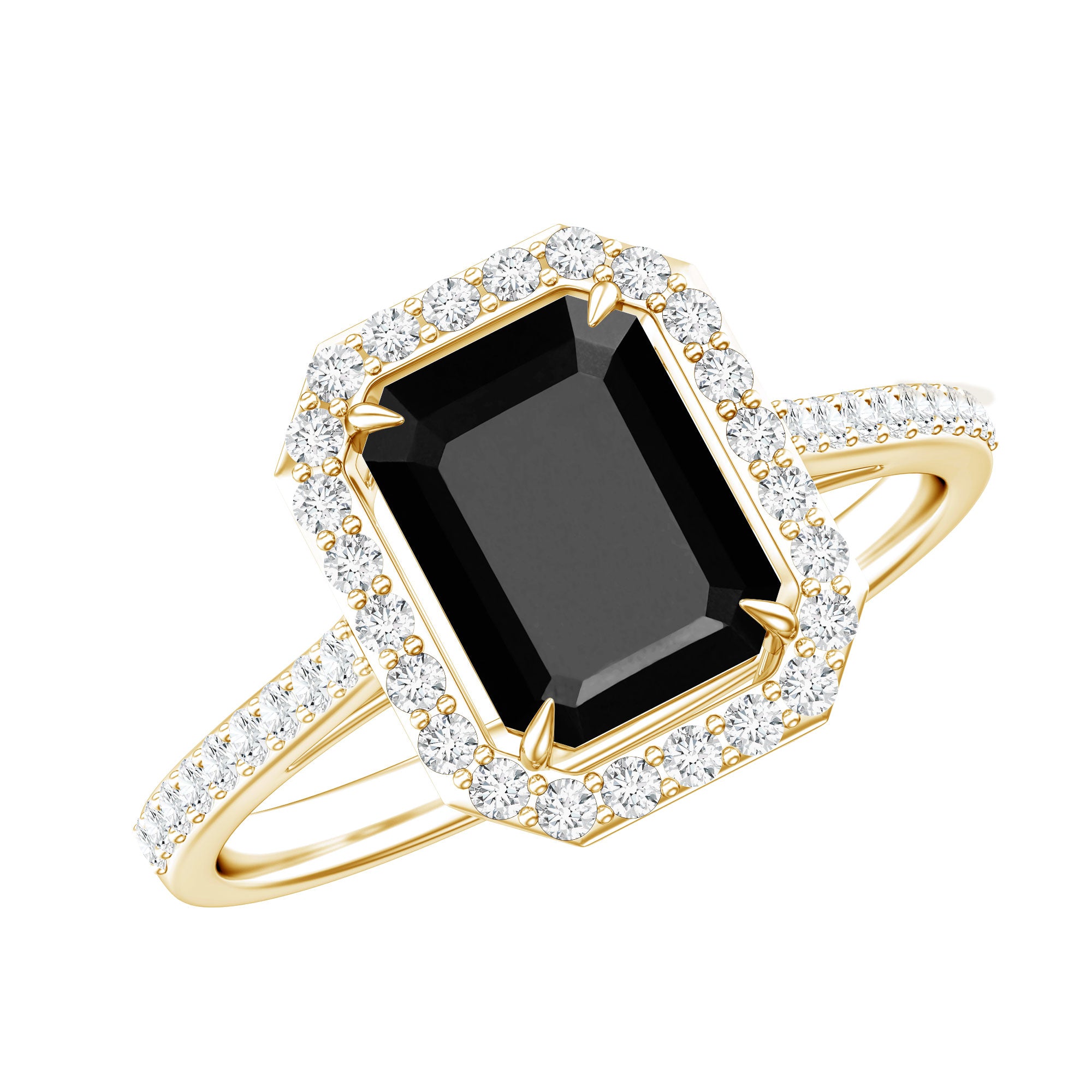 1.6 Carat Lab Grown Black and White Diamond Emerald Cut Engagement Ring with Halo AAAA ( Synthetic ) - Rosec Jewels