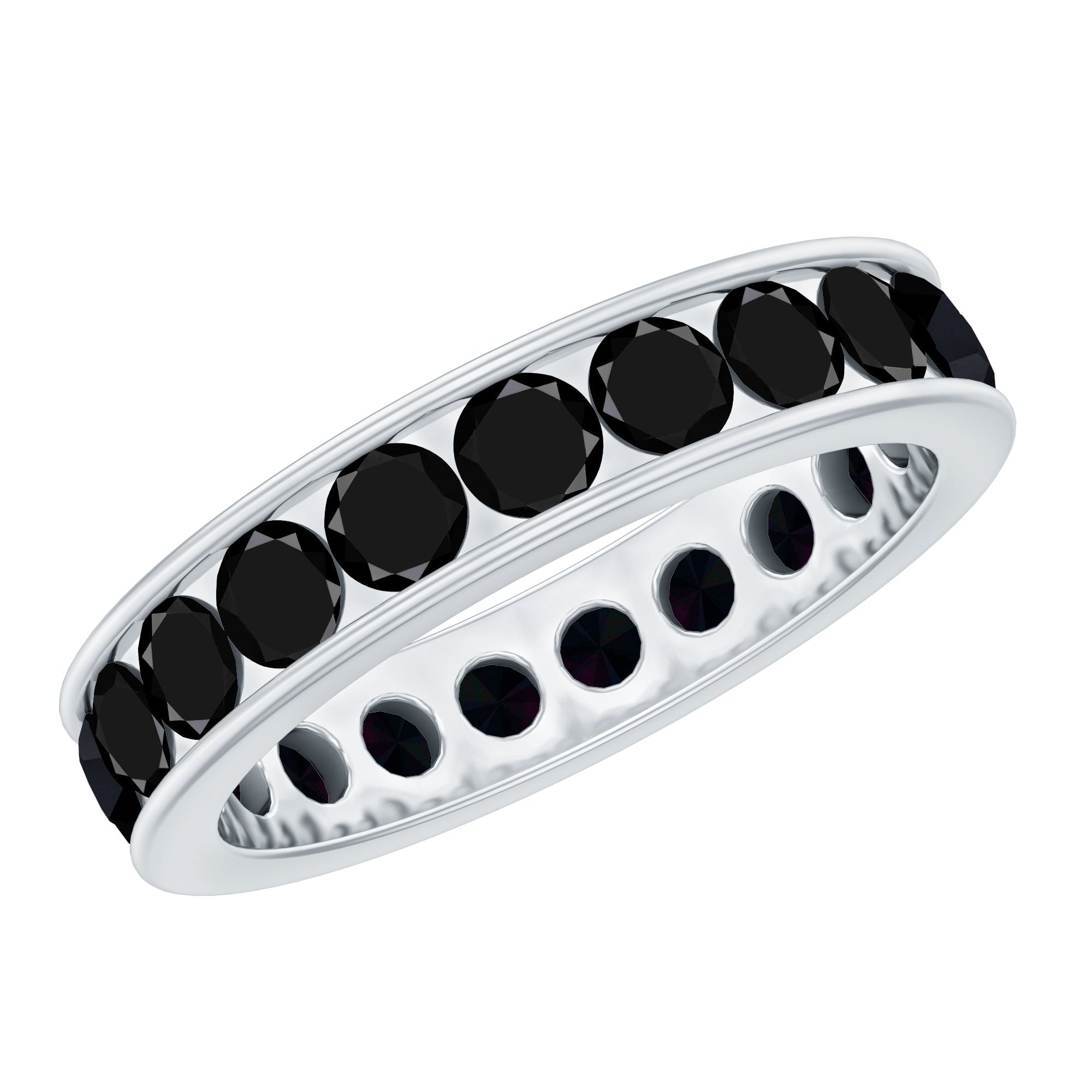 Round Cut Black Onyx Eternity Band in Channel Setting AAA - Rosec Jewels