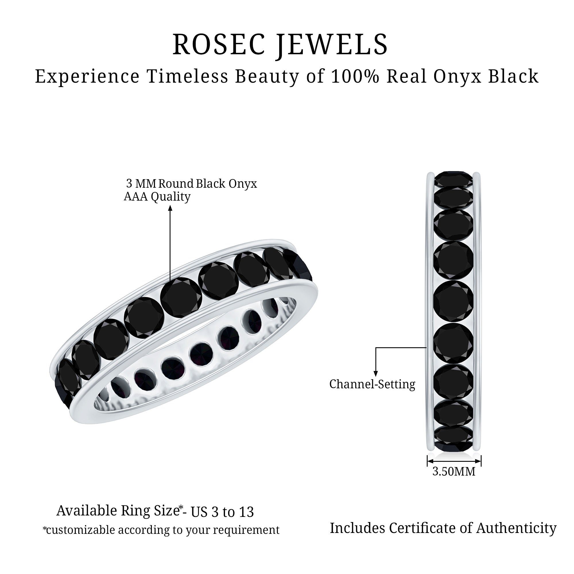 Round Cut Black Onyx Eternity Band in Channel Setting AAA - Rosec Jewels
