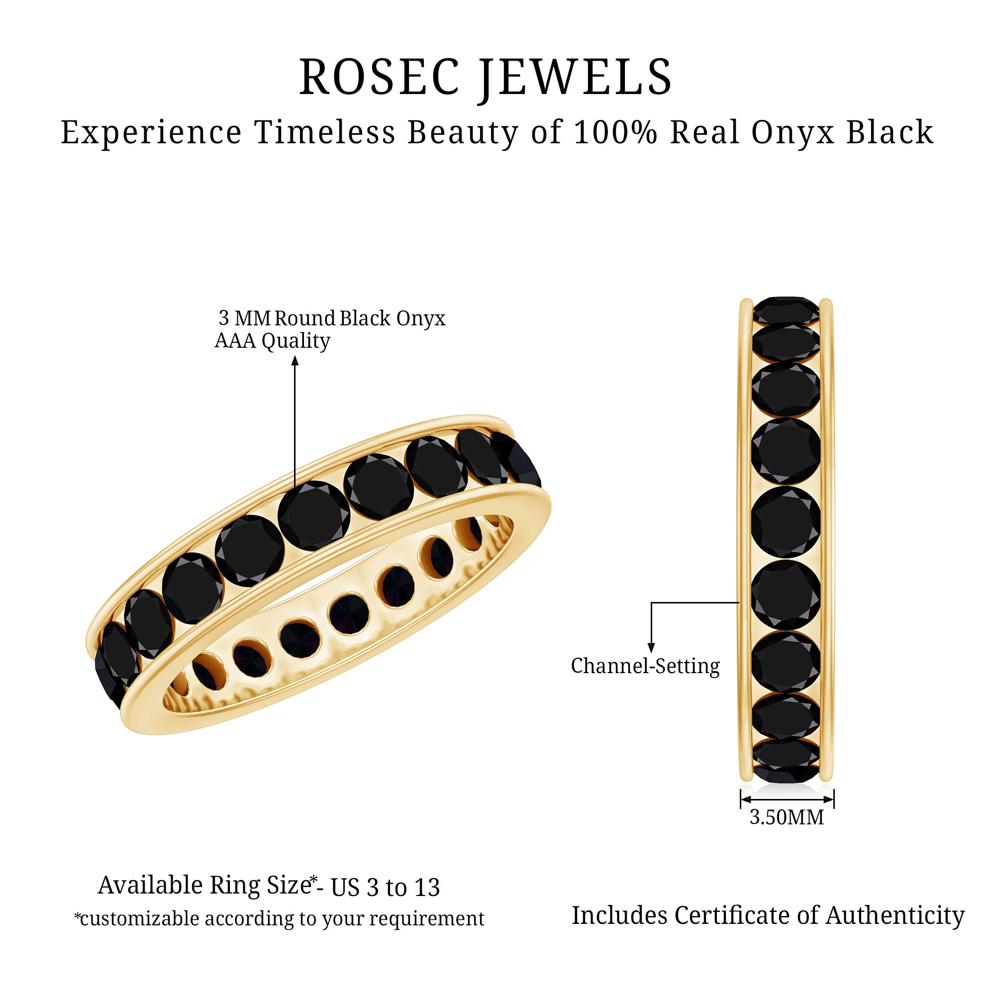 Round Cut Black Onyx Eternity Band in Channel Setting AAA - Rosec Jewels