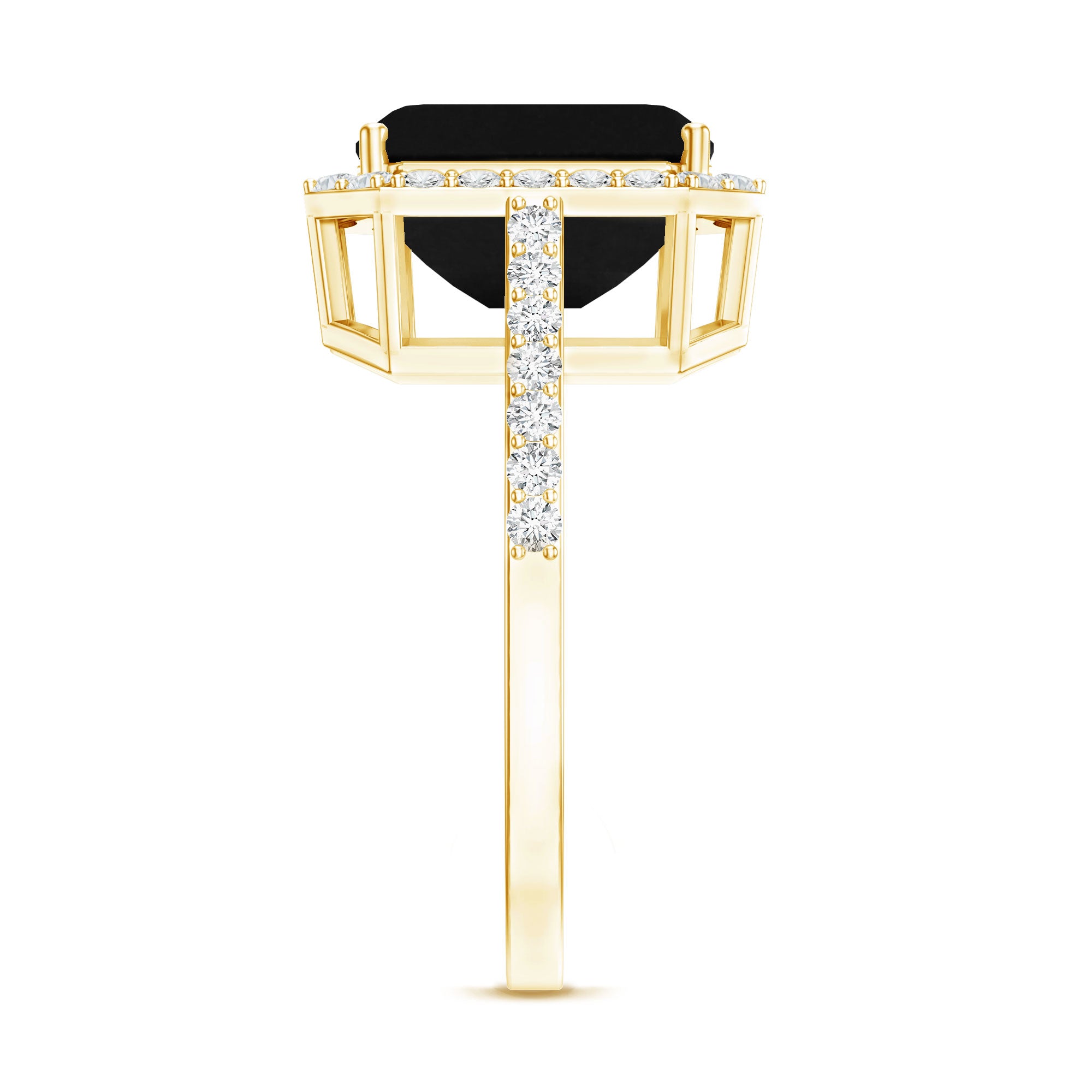 3.4 Carat Lab Grown Black Diamond Emerald Cut Engagement Ring with White Diamond Halo AAAA ( Synthetic ) - Rosec Jewels